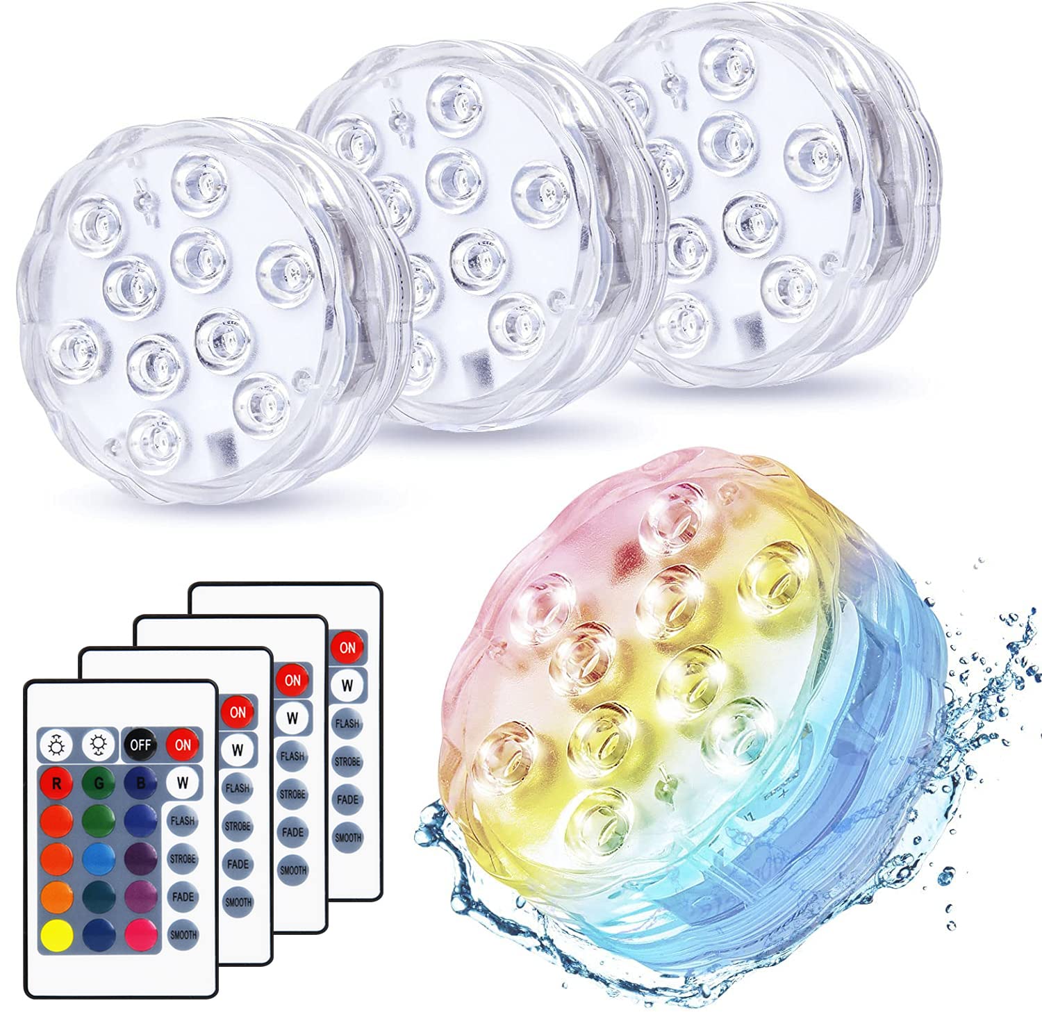 Waterproof Submersible LED Lights with Remote - for Pool, Pond & Bathtub