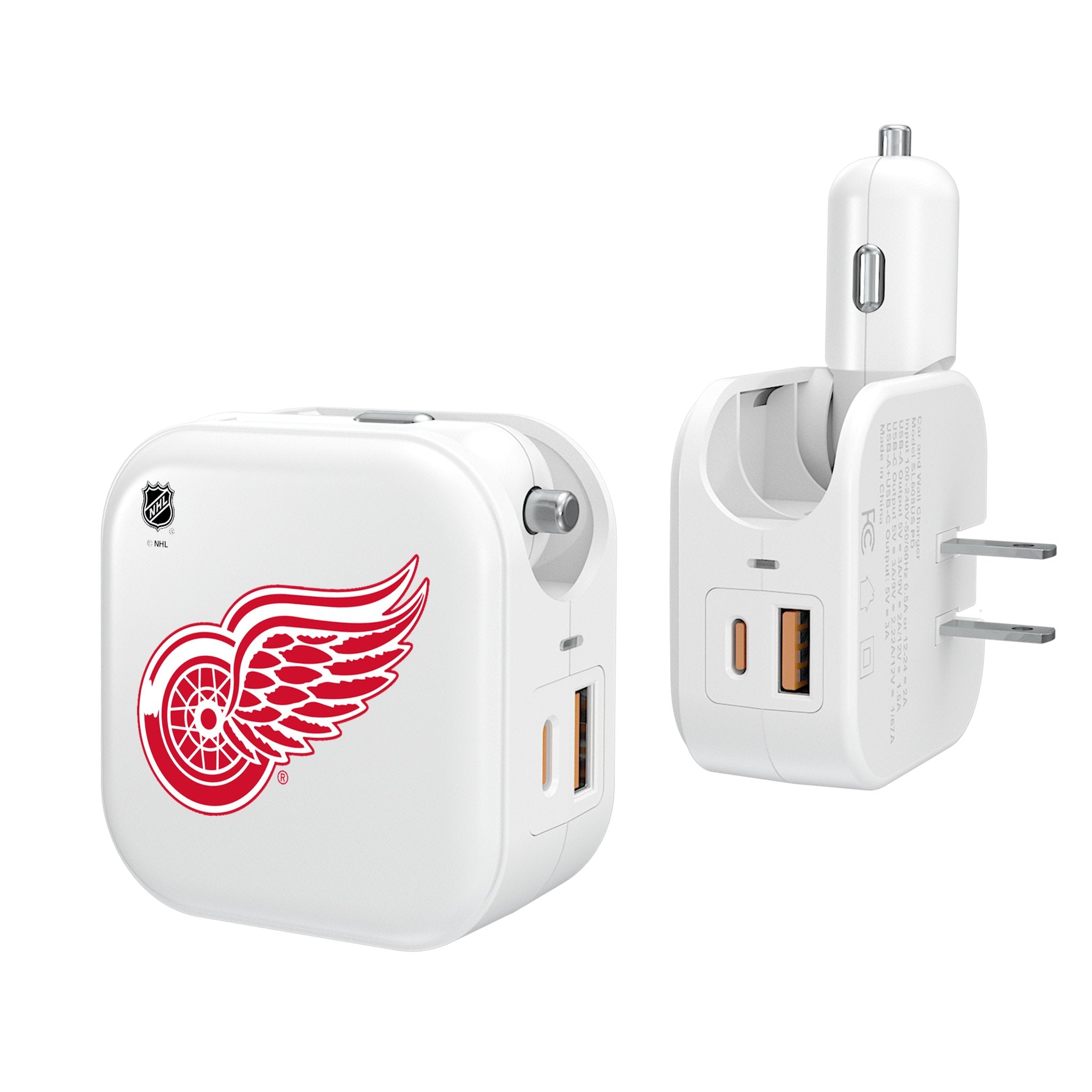 Detroit Red Wings 2-in-1 USB Charger - Dual Port Fast Charging Cable for iPhone & Android - Perfect for Home, Office & Travel Accessories
