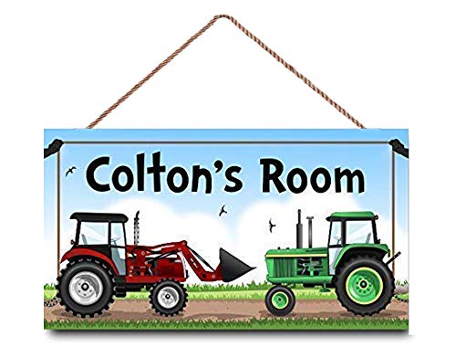 Personalized Kids Name Door Sign - Farm Tractor Themed Wooden Plaque Wall Decor for Nursery, Toddler Room & Children's Bedroom - Perfect for Baby Shower Gifts & Room Decoration