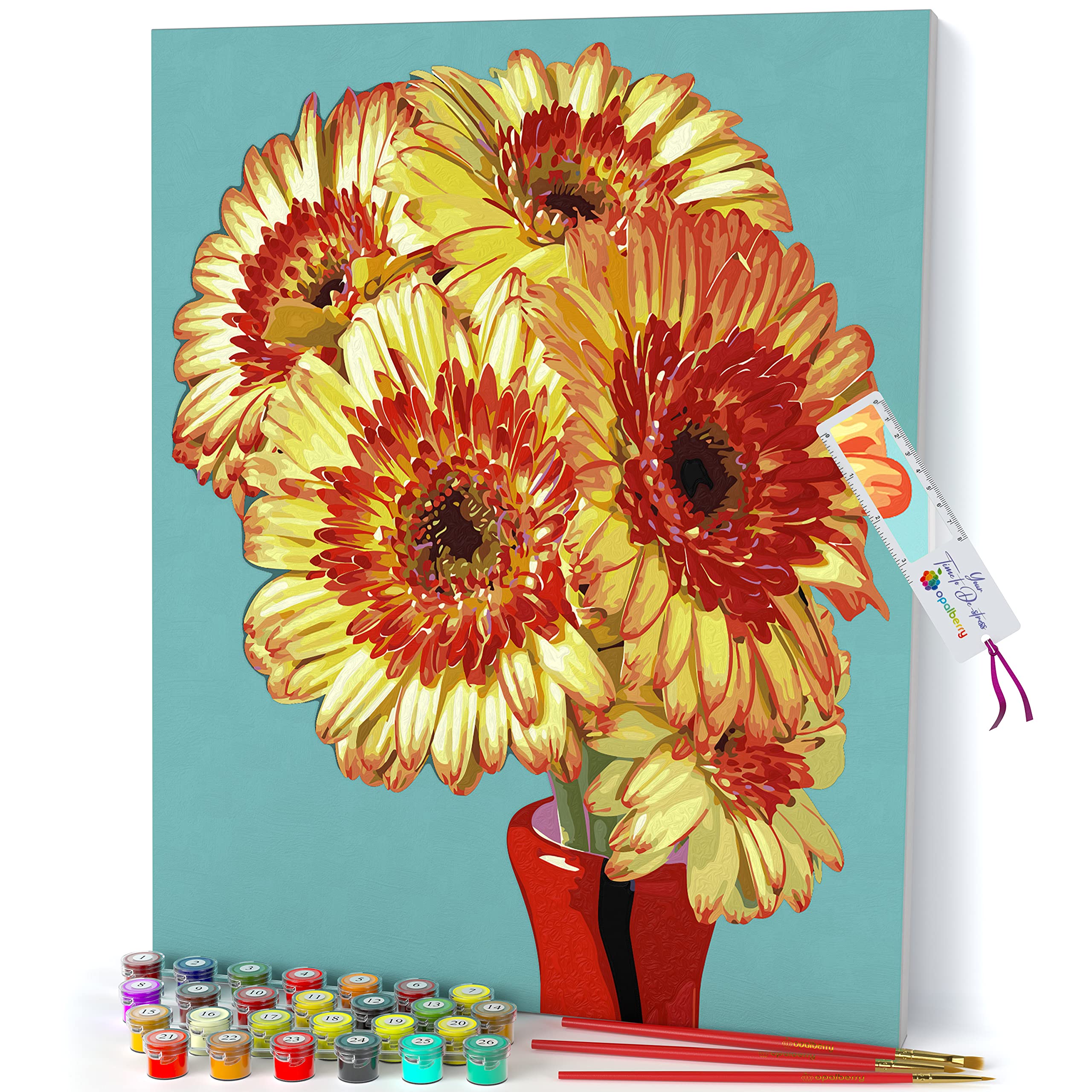 Opalberry Paint by Numbers Kit for Adults - Premium Framed Canvas DIY Art Set with Floral Design - Relaxing & Creative Hobby for Stress Relief, Home Decor, Gift Idea