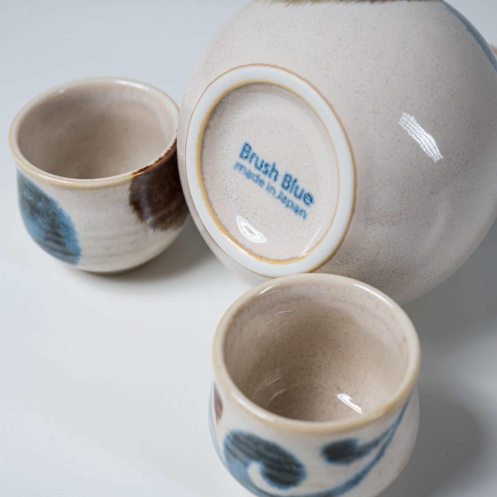Premium Japanese Mino Ware Hot Sake Set - Traditional Brush Blue Ceramic Sake Cups & Flask for Authentic Japanese Dining Experience | Perfect for Home Entertaining, Sushi Nights & Cultural Gift Giving