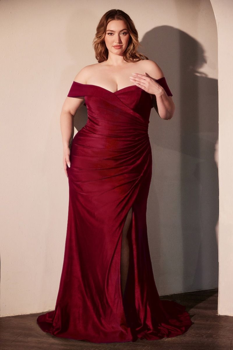Freya Off Shoulder Stretch Spandex Dress - Burgundy Red Evening Gown for Women, Perfect for Cocktail Parties, Date Nights & Formal Events