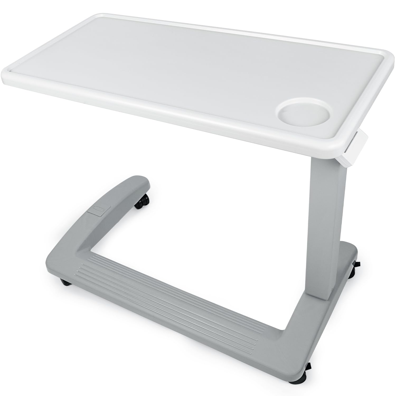 Vaunn Adjustable Overbed Table with Wheels - FSA/HSA Eligible Medical Bedside Table for Hospital & Home Use, Light Gray - Perfect for Eating, Reading & Working in Bed