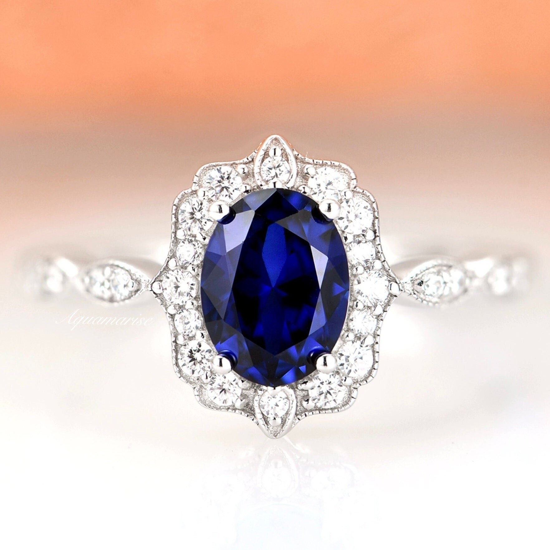 Ophelia Sapphire Ring for Women - Sterling Silver 925 Elegant Jewelry Gift for Anniversary, Engagement & Special Occasions