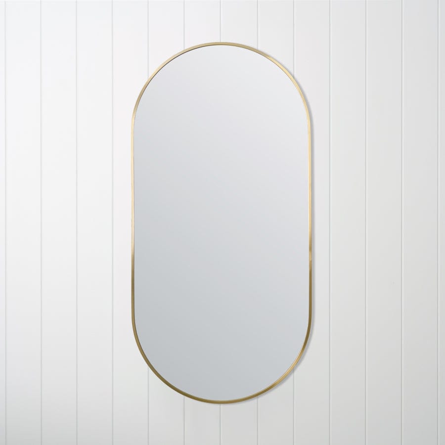 Stylish Oval Mirror with Brushed Brass Frame - Perfect for Bedroom, Bathroom & Living Room Decor