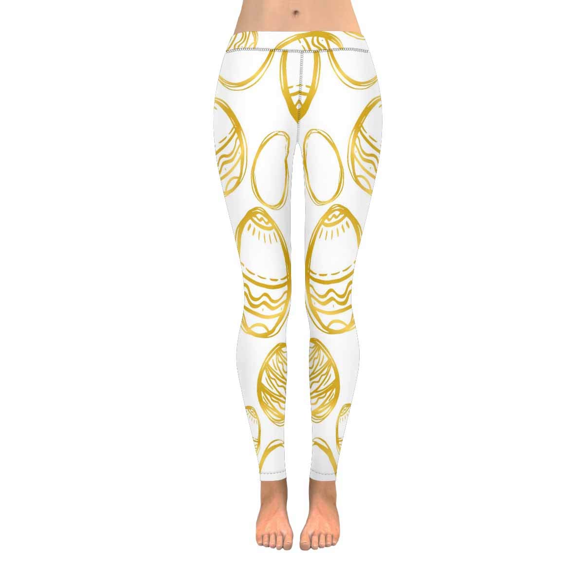 InterestPrint Women's Low Rise Leggings - Golden Easter Egg Print Full Length Soft Yoga Pants for Workout, Lounge & Everyday Wear