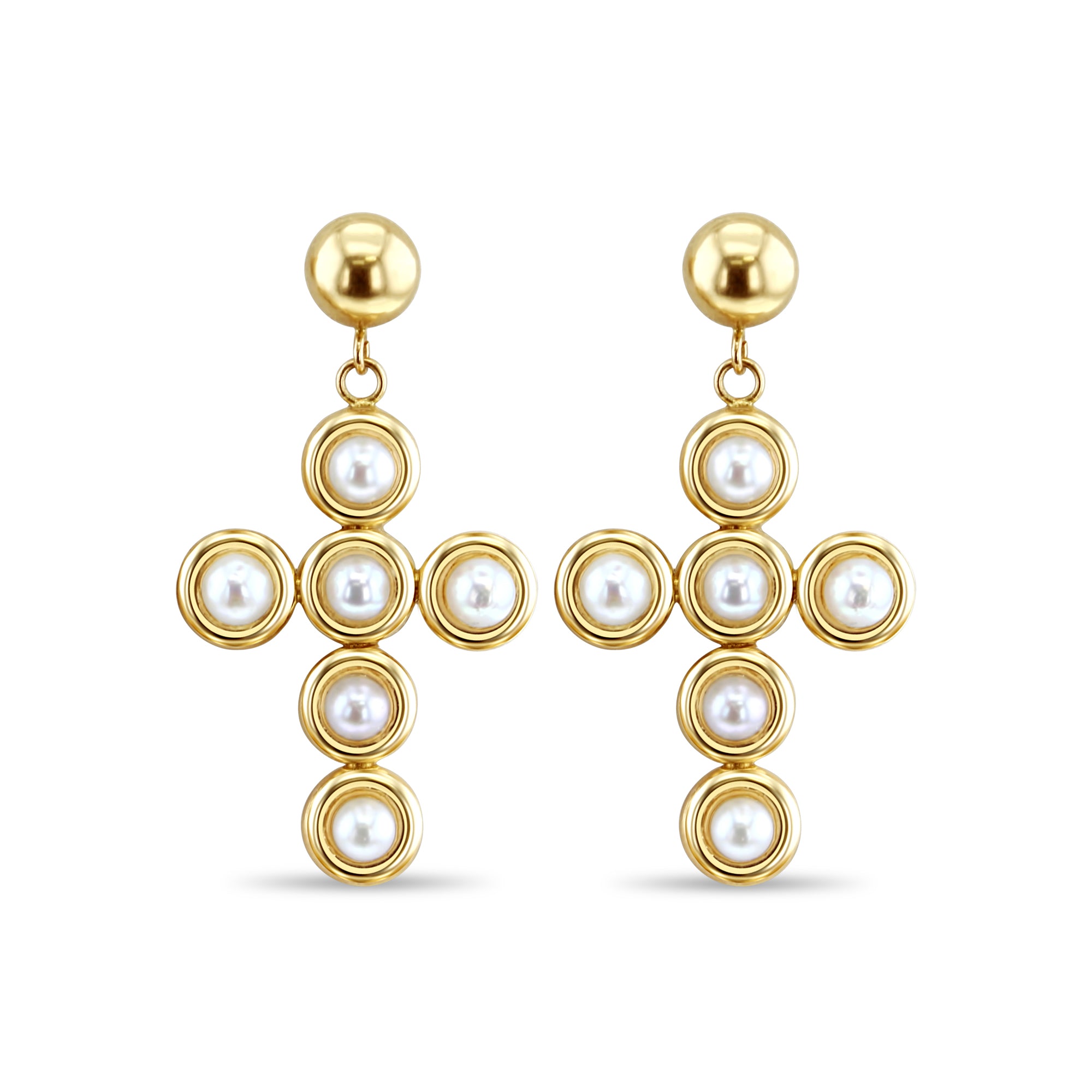 Dangling Pearl Cross Earrings for Women - Elegant Religious Jewelry Gift for Church, Weddings & Special Occasions