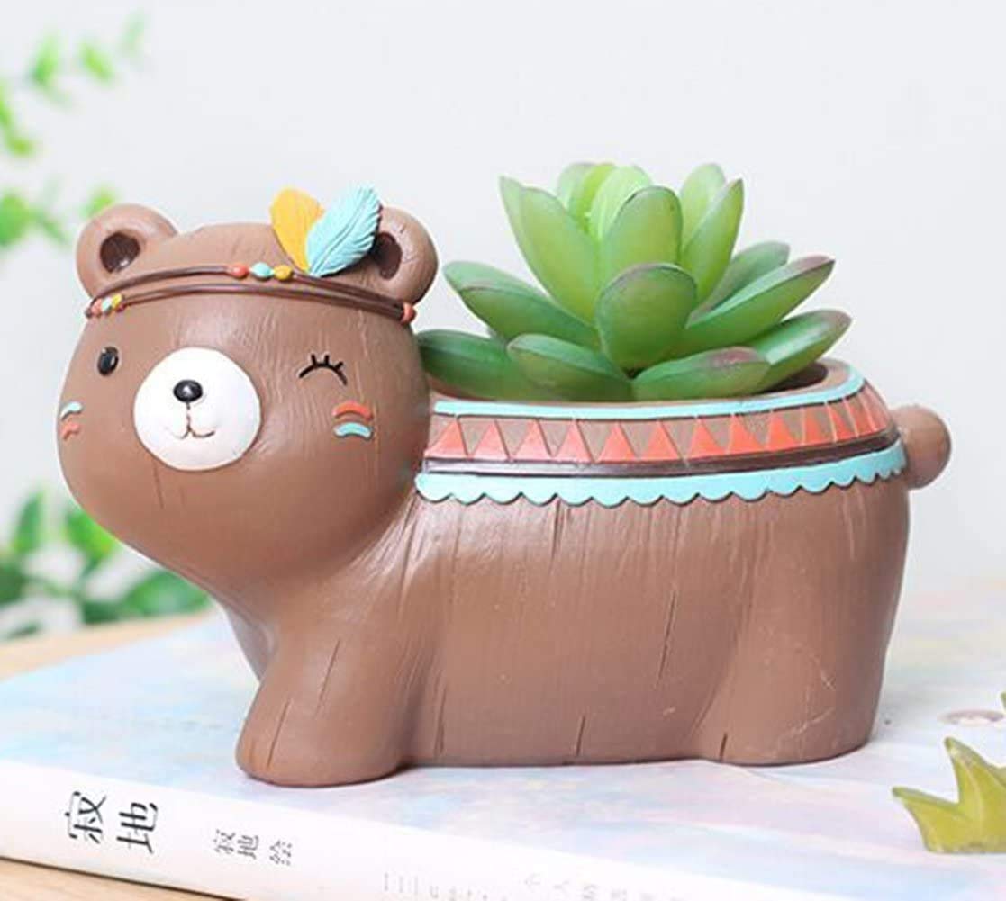 MoYek Brown Bear Planter - Cute Native American Animal Cartoon Succulent & Cactus Flower Pot - Home Decor Vase for Plants, Herbs, and Small Flowers - Perfect for Windowsills, Desks, and Gift Giving