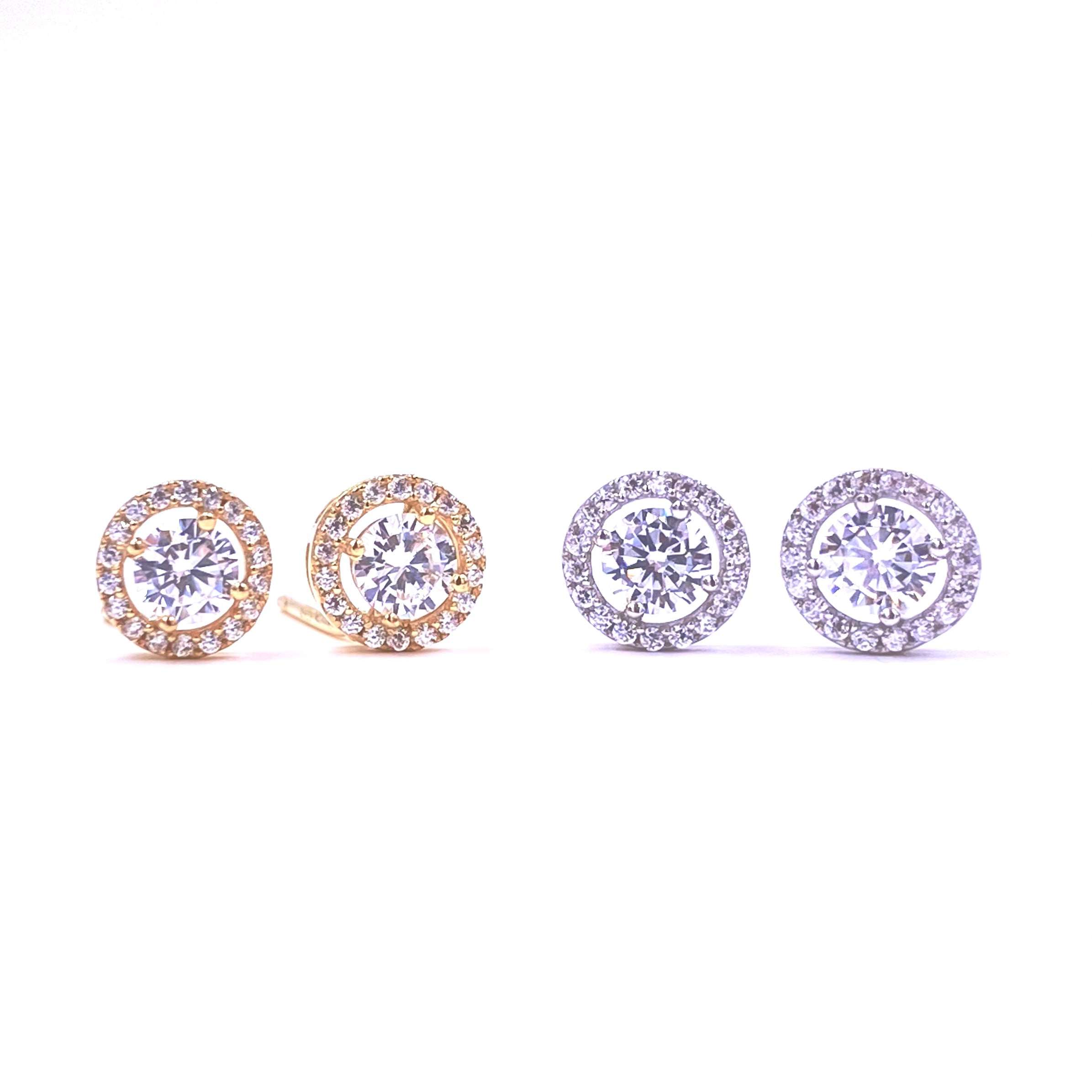 Ashley Gold Sterling Silver Single Halo CZ Stud Earrings - Elegant Cubic Zirconia Jewelry for Women - Perfect for Weddings, Parties & Everyday Wear
