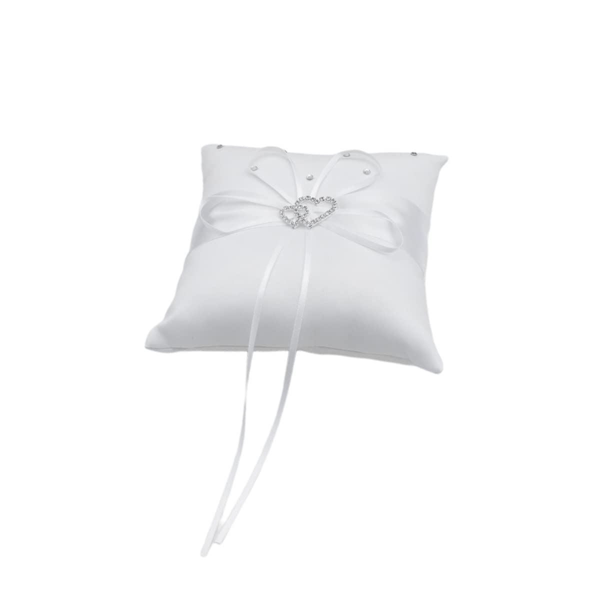 LIOOBO Double Heart Rhinestone Ring Bearer Pillow with Satin Ribbons - Elegant Wedding Ceremony Accessory for Bride & Groom, Perfect for Ring Exchange in Bridal Party & Vow Renewals