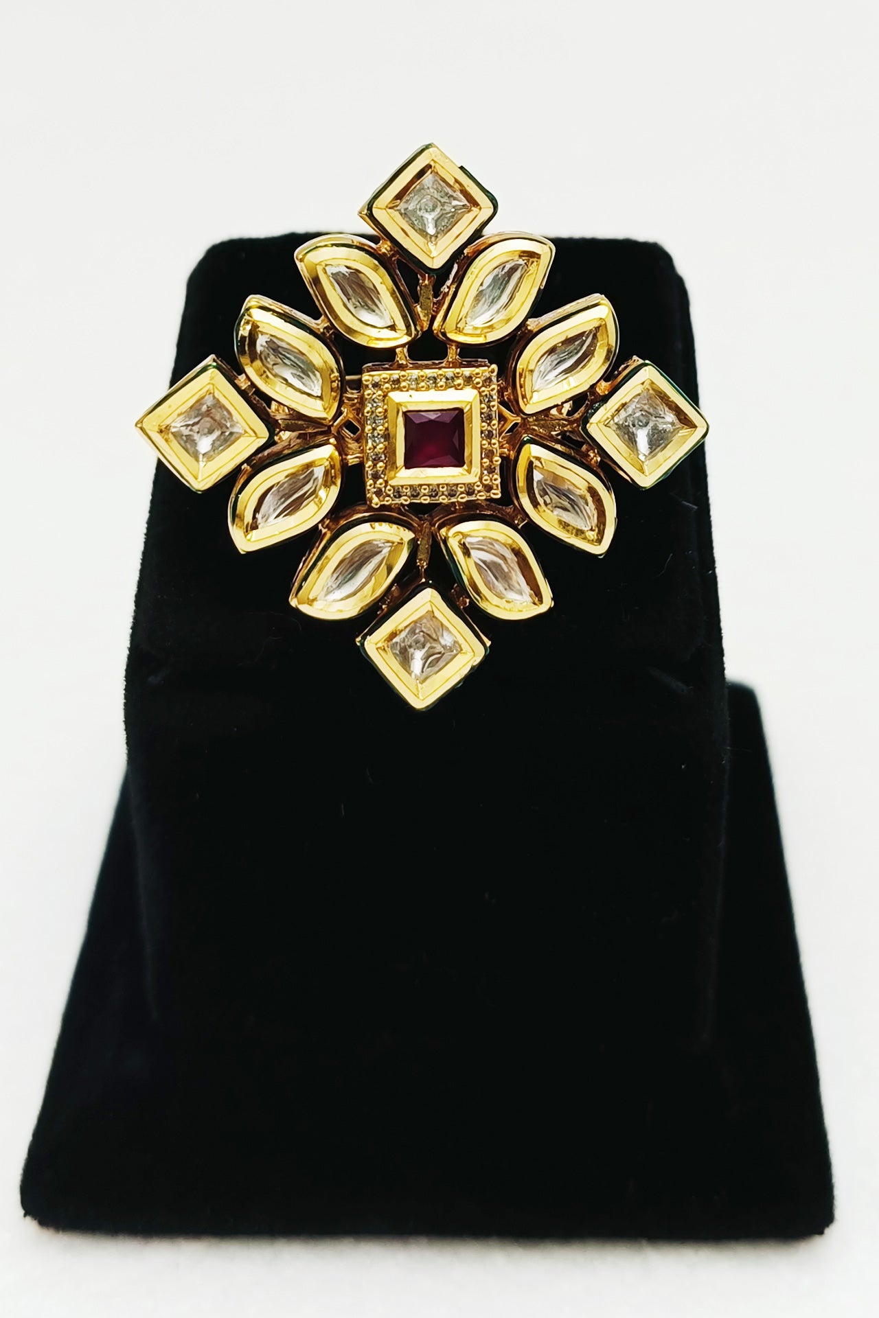 Exquisite Gold Plated Kundan Ring - Elegant Indian Jewelry for Women | Perfect for Weddings, Parties & Special Occasions
