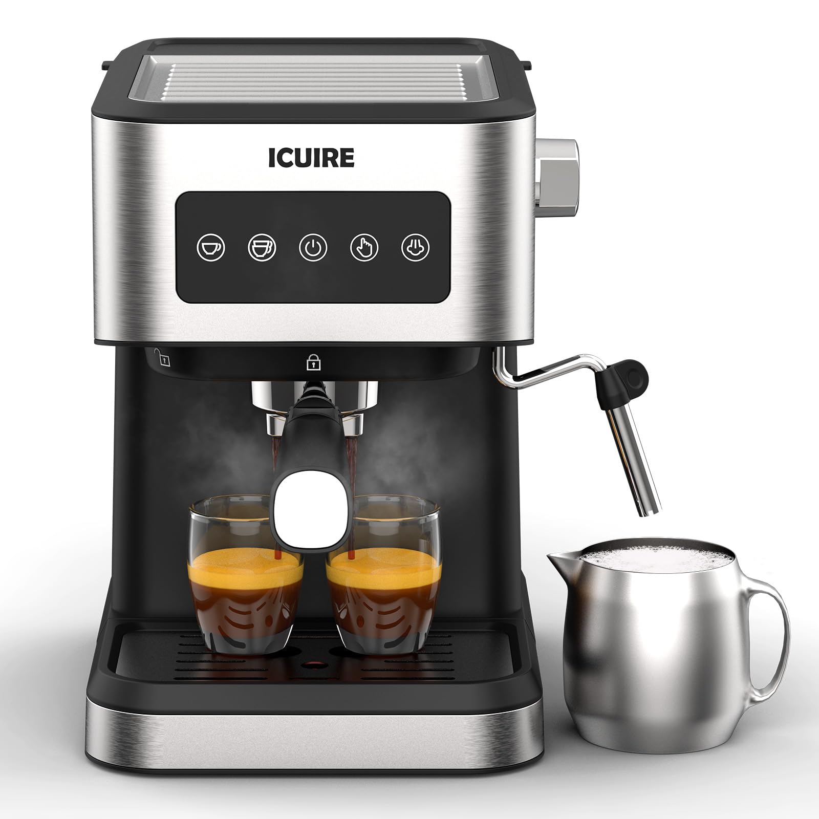 ICUIRE 20 Bar Pressure Espresso Machine with Milk Frother - 1.5L Removable Water Tank, 1050W Fast Heating Stainless Steel Coffee Maker for Latte, Cappuccino & Macchiato - Perfect for Home Baristas & Coffee Lovers
