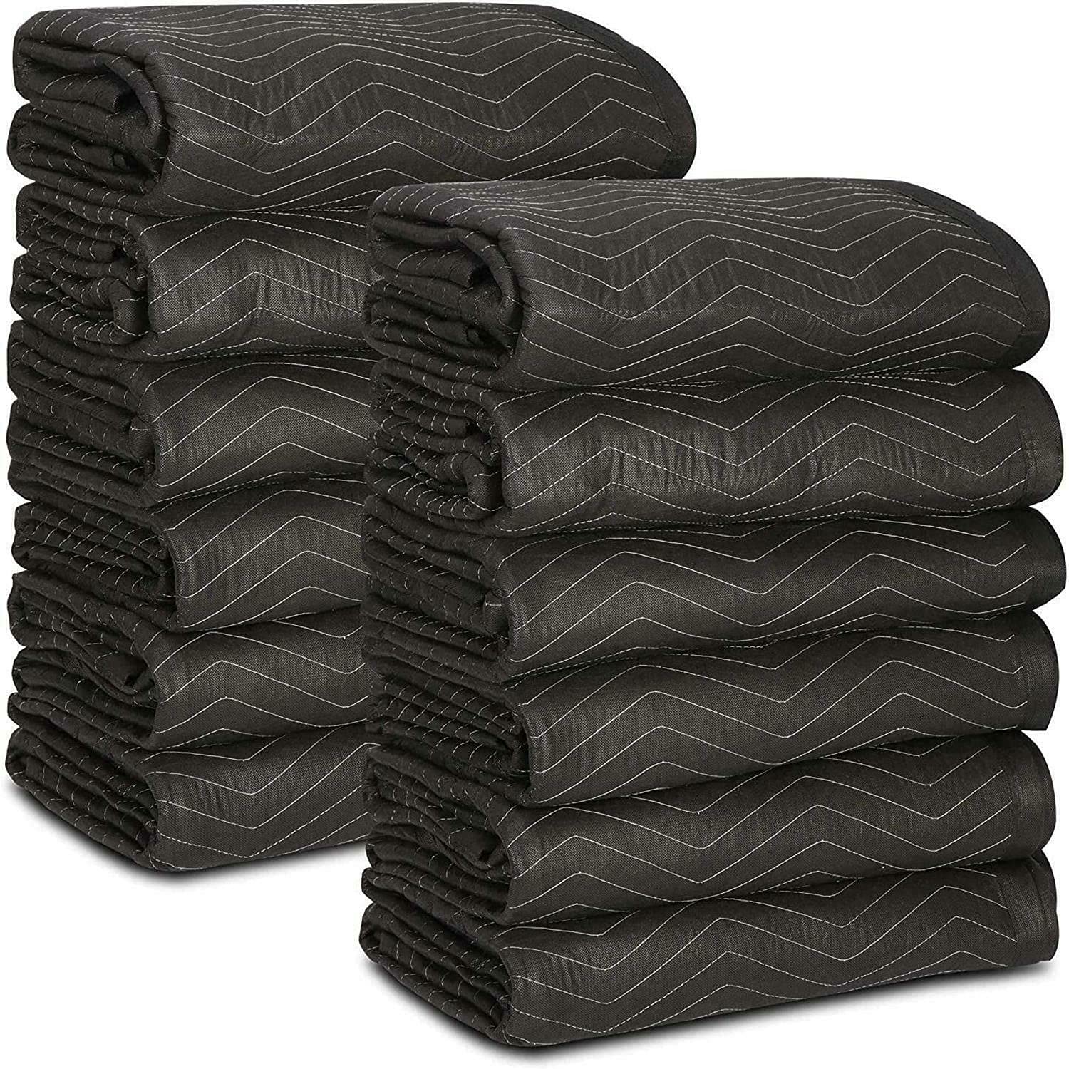 12 Pack Heavy Duty Moving Blankets 80x72 Inches - 55 lb/dz Quilted Furniture Pads for Shipping & Storage (Black) | Protect Floors, Furniture & Appliances During Moves & Home Renovations