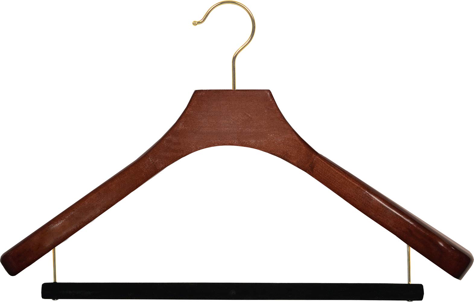 Premium Wooden Suit Hangers with Velvet Bar - Walnut Finish & Brass Swivel Hook - 2