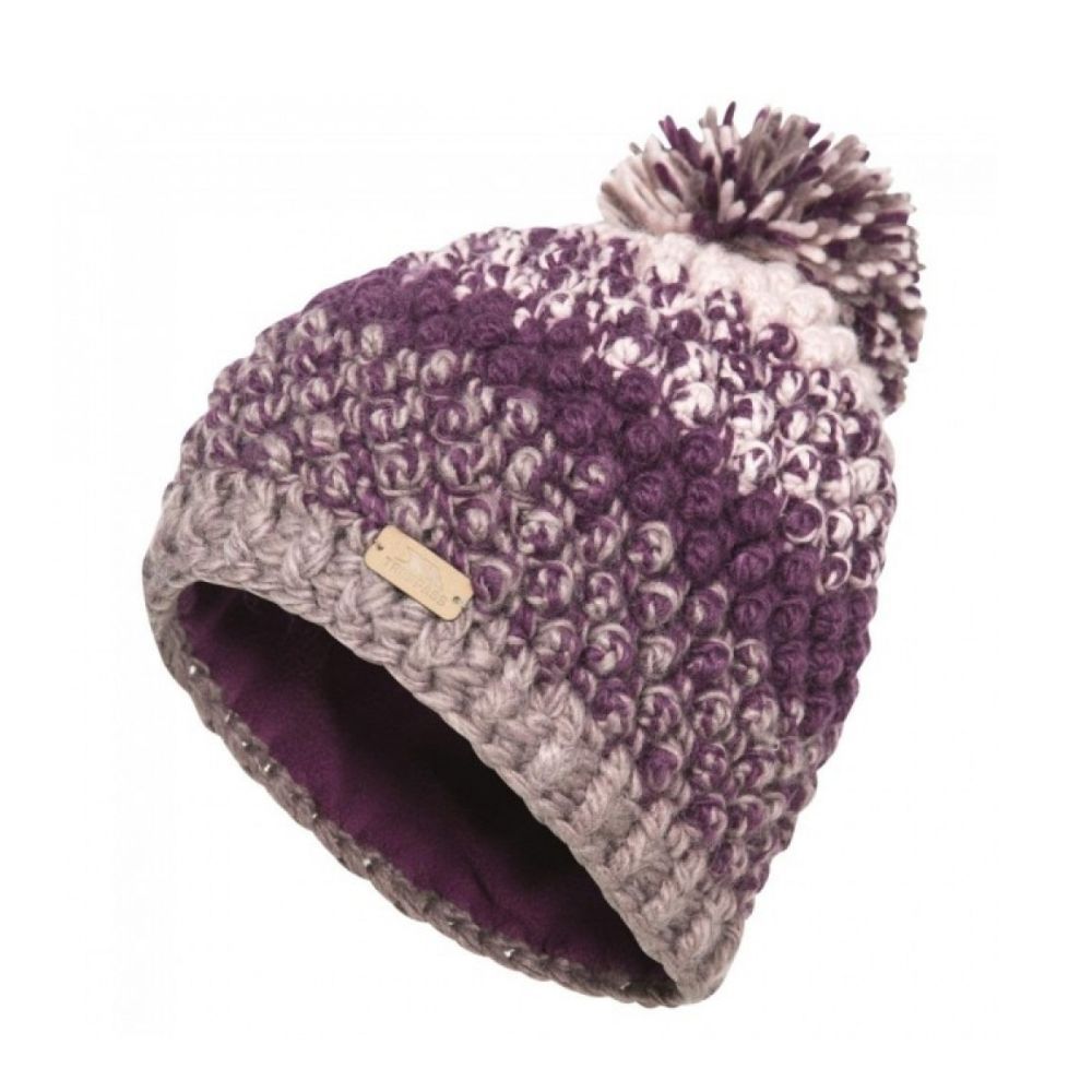 Trespass Alver Knitted Women's Bobble Beanie Hat - Soft Winter Warm Hat for Women, Purple - Perfect for Skiing, Snowboarding & Outdoor Activities