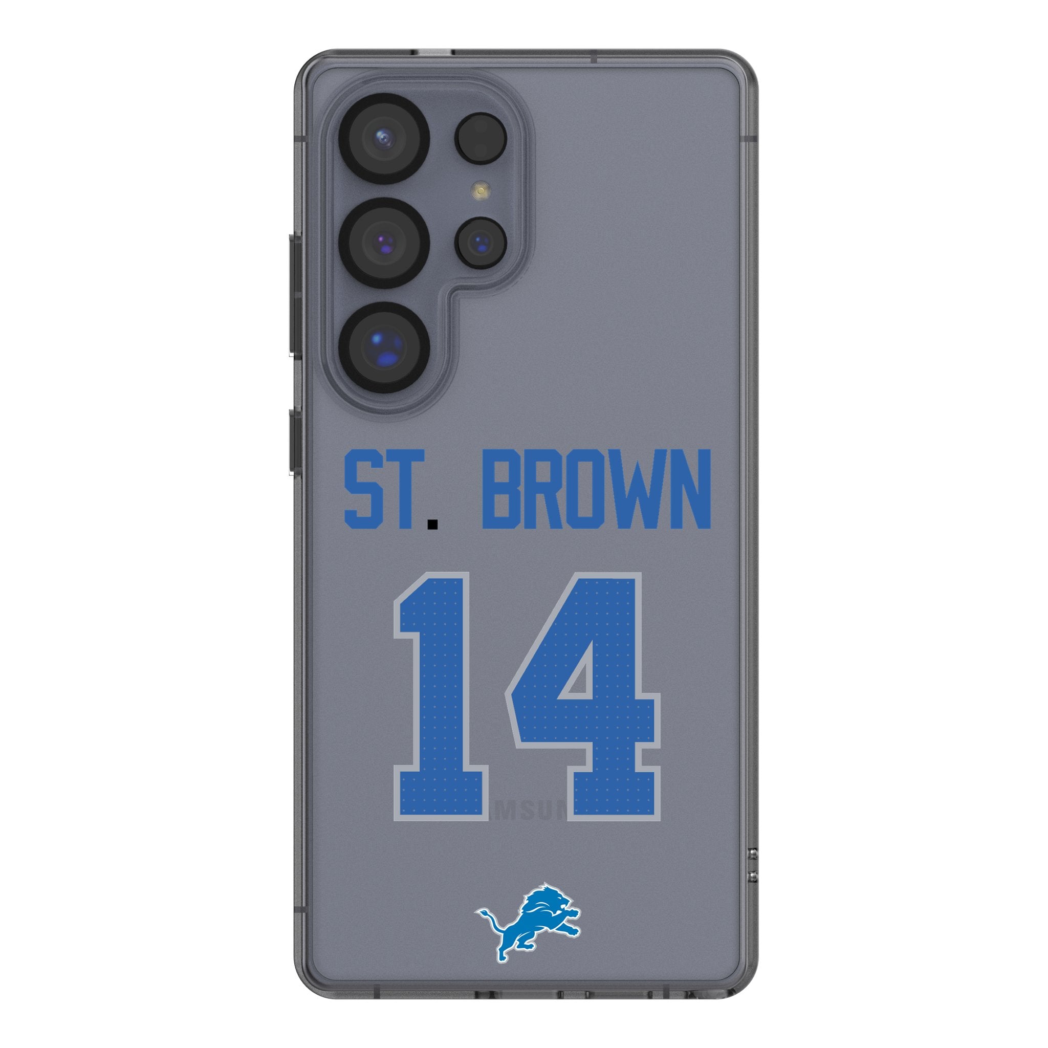 Amon Ra St. Brown Detroit Lions 14 Game Tactical Clear Phone Case for Samsung Galaxy S23/S22/S21 - Perfect for Football Fans & Game Day Protection