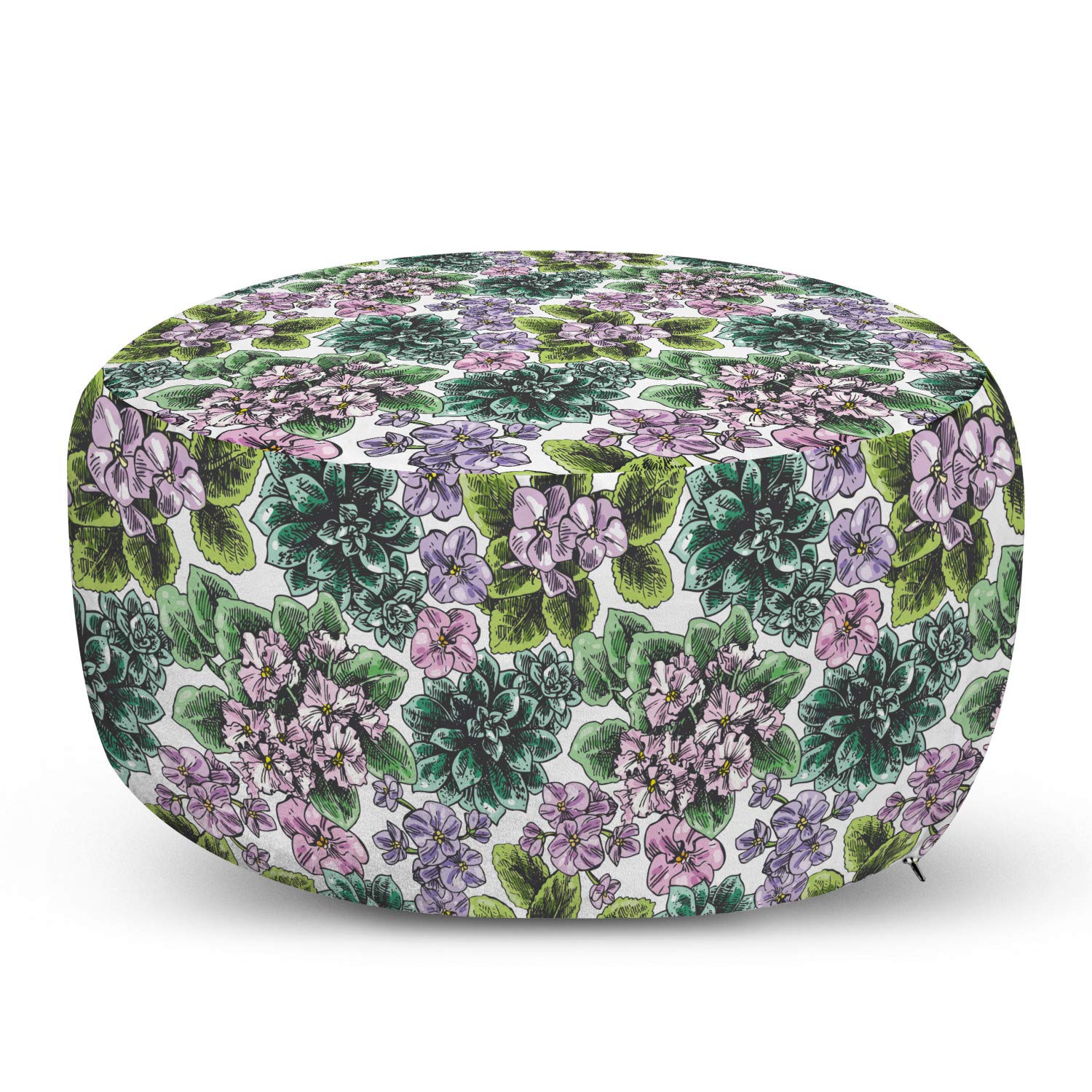Ambesonne Floral Ottoman Pouf - Decorative Foot Rest with Removable Cover, Violet Peonies & Hydrangea Flower Pattern for Living Room & Bedroom | Soft Garden-Inspired Home Decor for Cozy Seating & Stylish Accent
