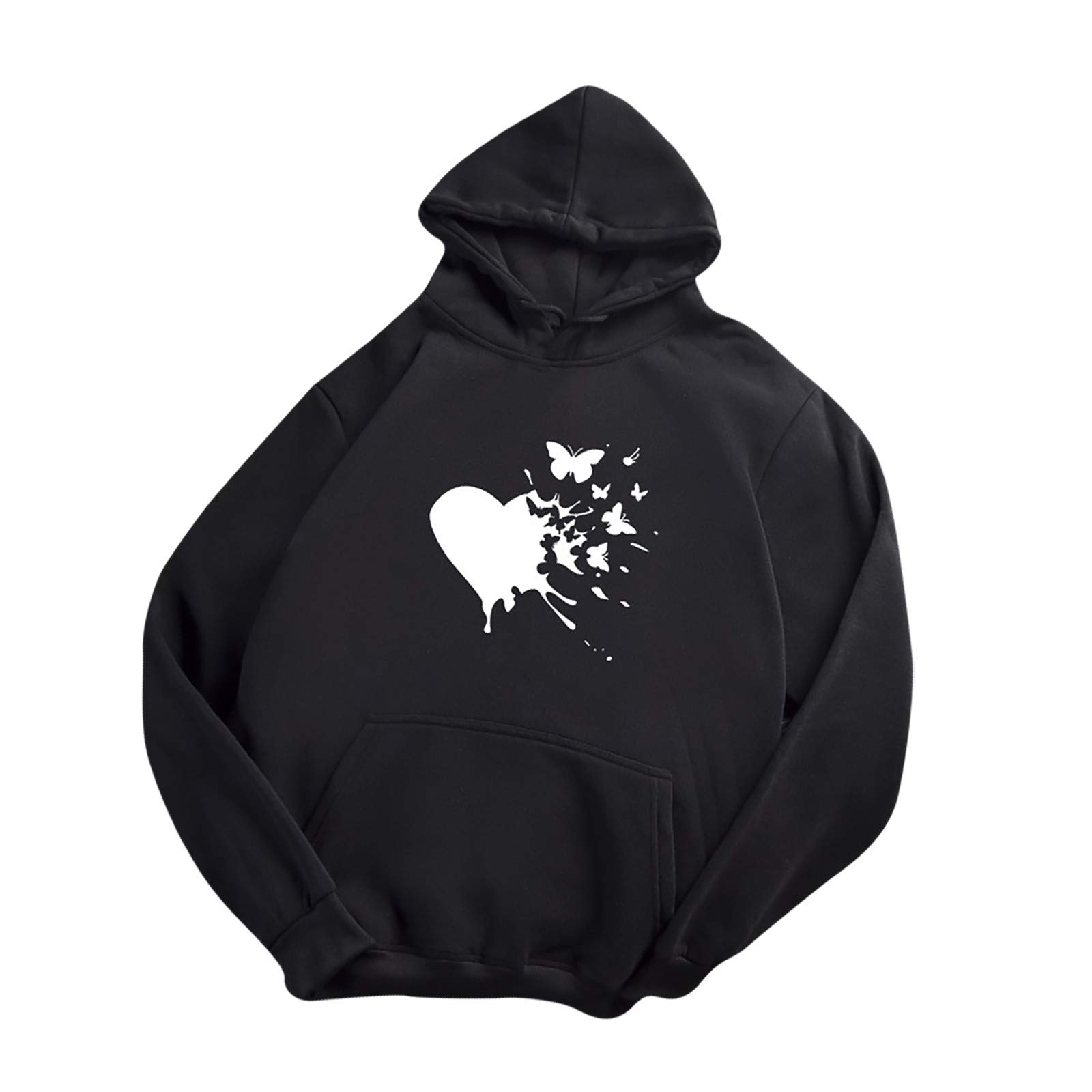 Women's Printed Long Sleeve Hooded Blouse Sweatshirt - Heart Design Dry Tee Shirt for Casual Wear, Street Fashion & Layering Outfits