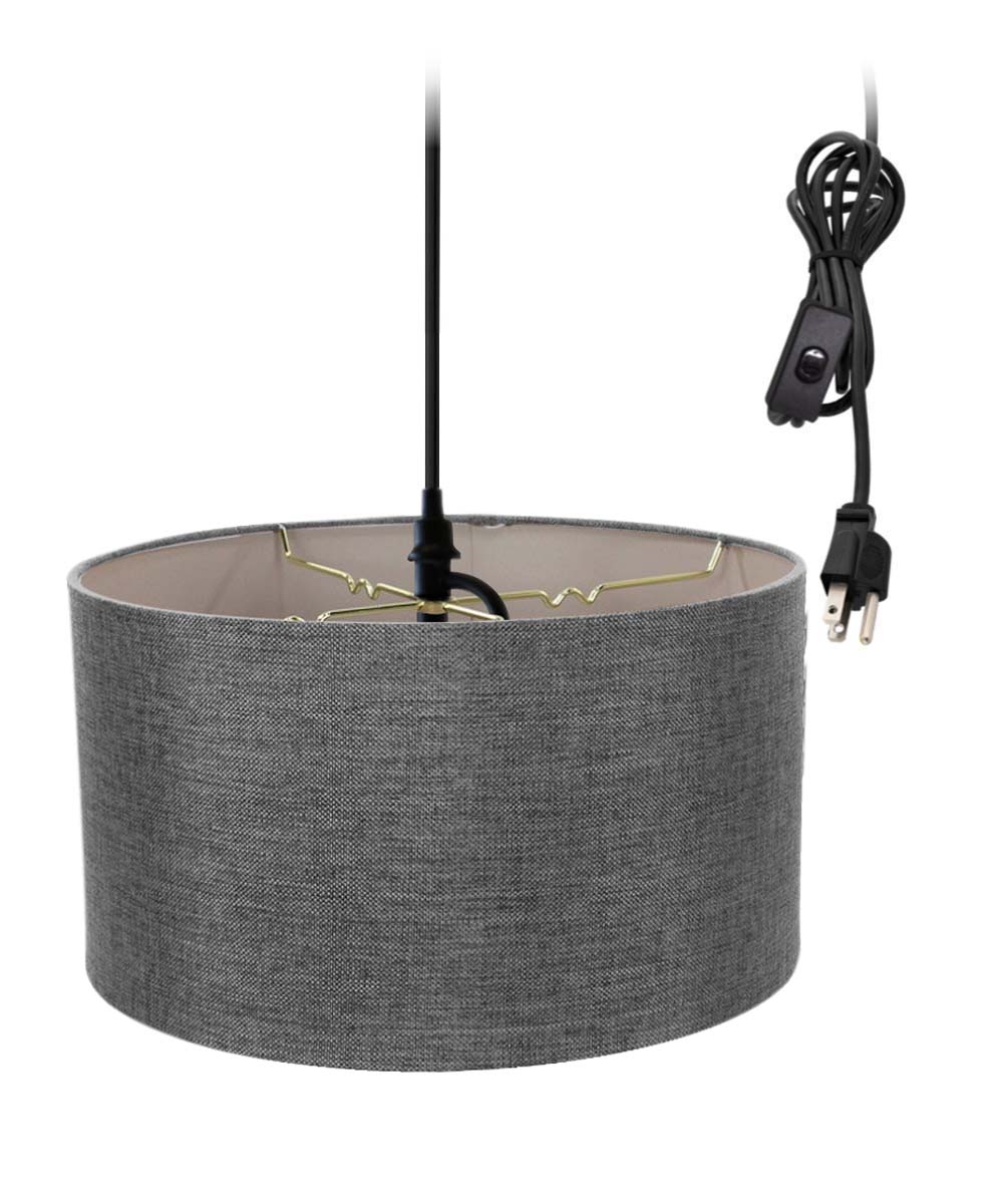Plug-In Swag Pendant Ceiling Light with Granite Grey Shade - Adjustable Hanging Light Fixture for Bedroom, Kitchen, or Dining Room Decor