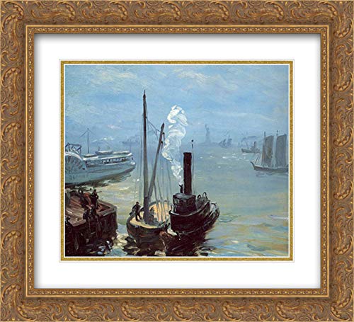 William James Glackens Tugboat And Lighter 22x20 Gold Ornate Frame Double Matted Museum Art Print - Perfect for Living Room, Office & Gallery Wall Decor