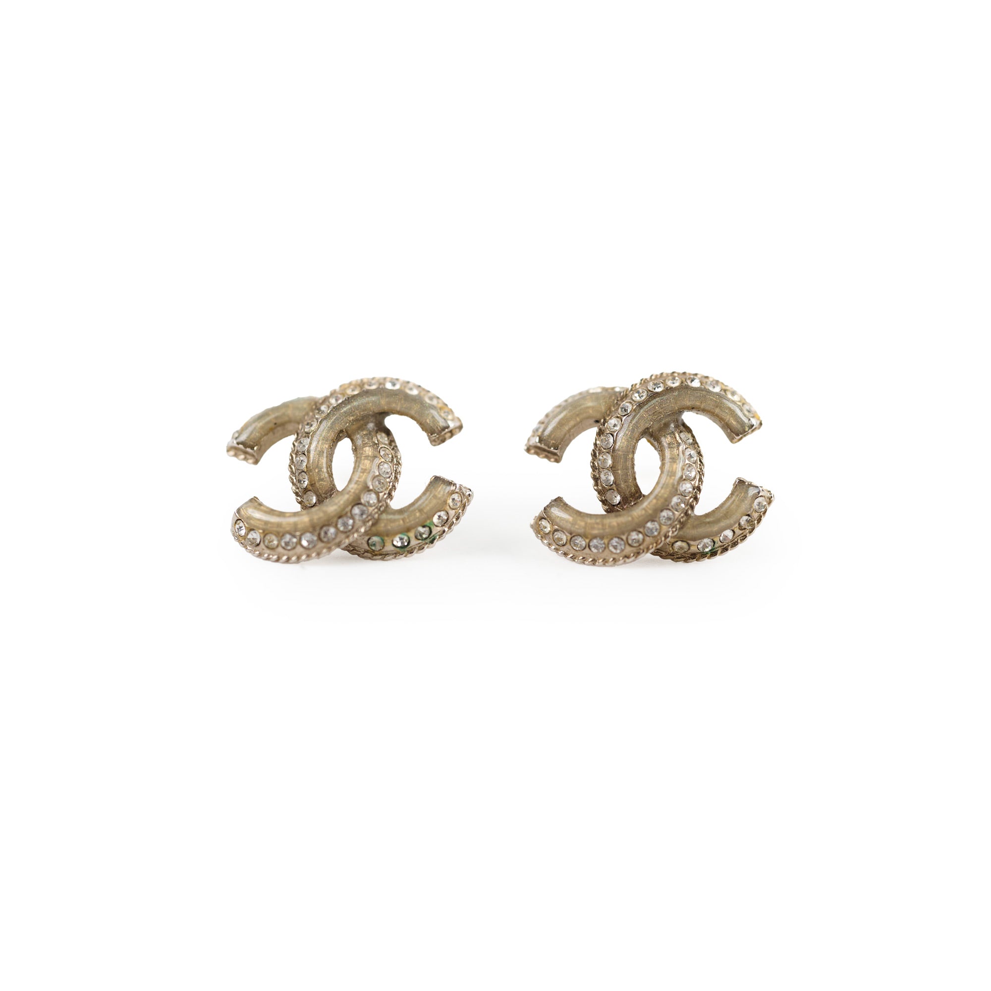 Chanel CC Logo Crystal Stud Earrings for Women - Elegant Luxury Jewelry Gift for Party, Wedding & Special Occasions