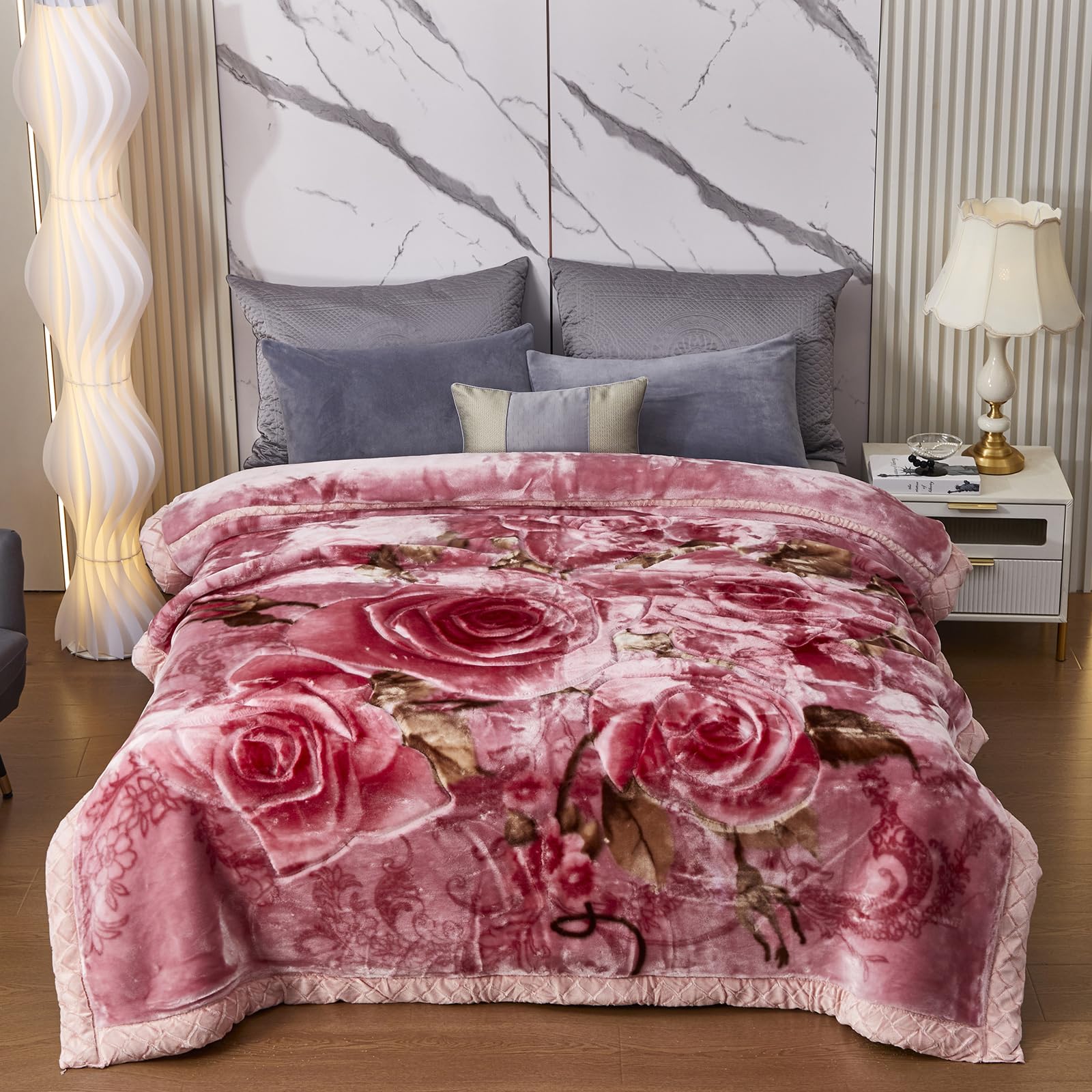 9 lb Heavy Fleece Blanket Queen Size 77x90 Inches - Ultra Soft & Warm 2-Ply Mink Blanket for Winter, Fall, Cold Weather - Cozy Pink Bed Blanket for Bedroom, Sofa, Couch, Travel (200x230 cm)