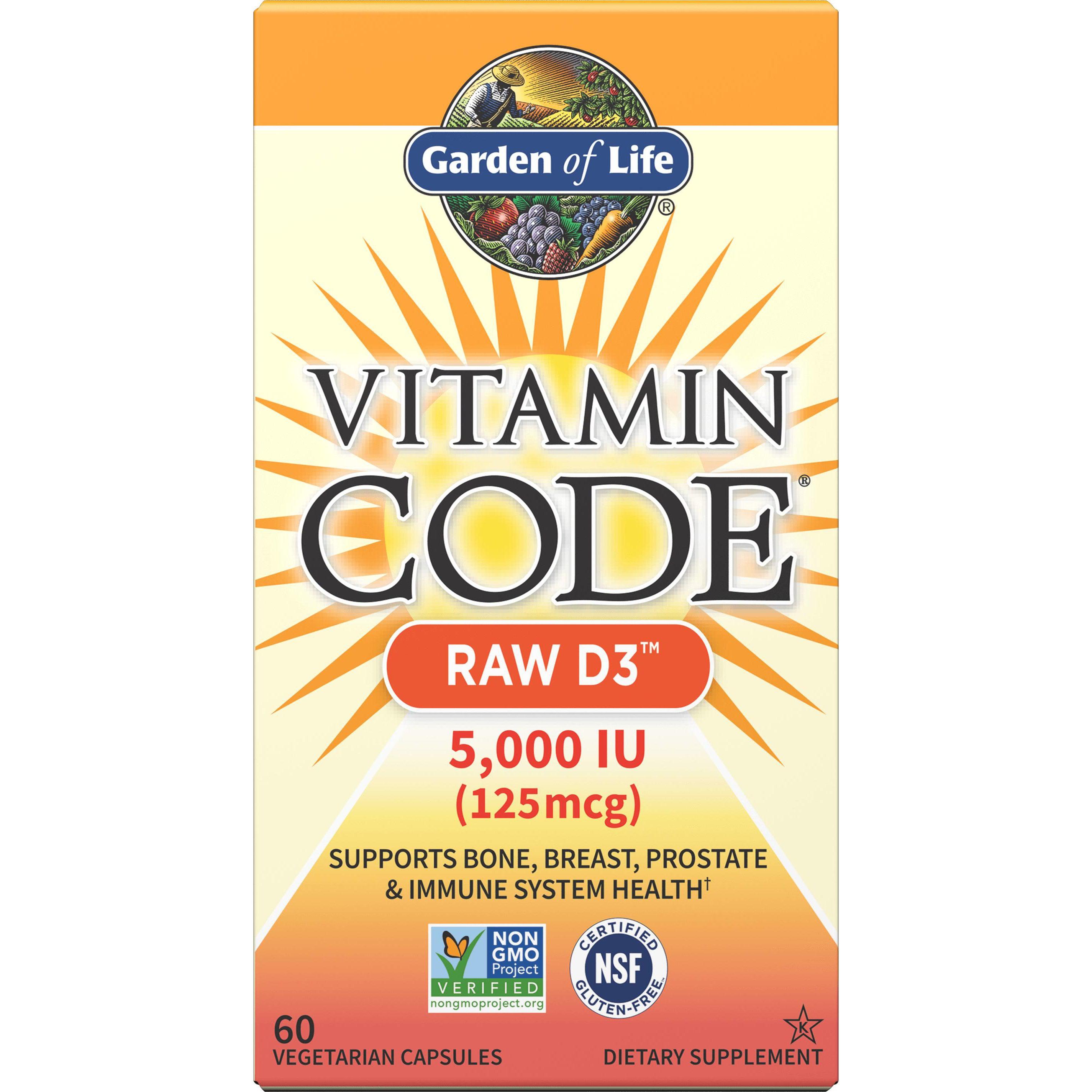Garden of Life Vitamin Code Raw D3 5,000 IU - Organic Vitamin D3 Supplement for Immune Support & Bone Health - Perfect for Daily Wellness & Winter Months