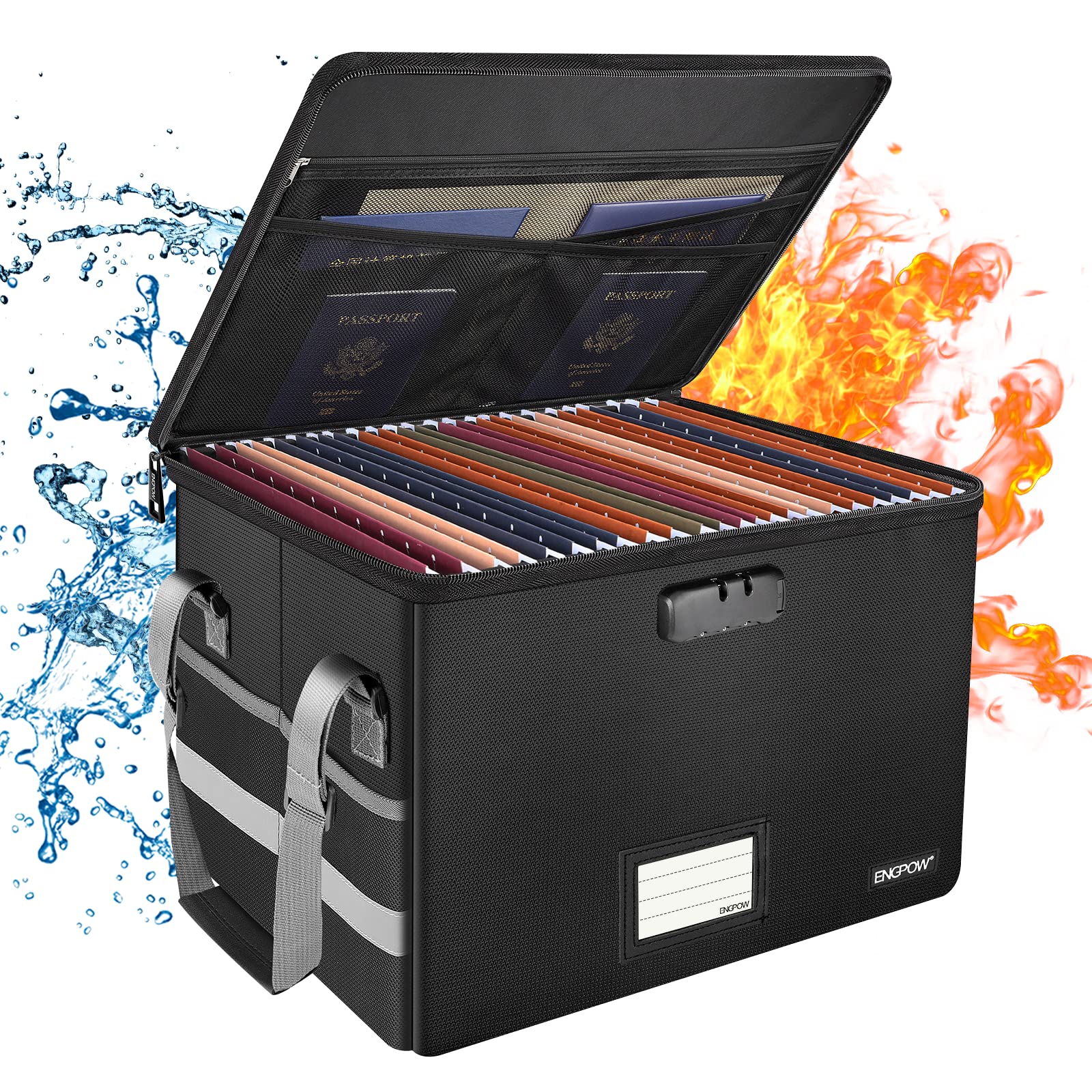 ENGPOW 10-Pack Fireproof Locking File Box with Pockets - Collapsible Document Storage Organizer with Handle for Home & Office - Portable Safe Box for Letter/Legal Folders - Perfect for Filing, Organizing Important Papers, and Secure Document Storage