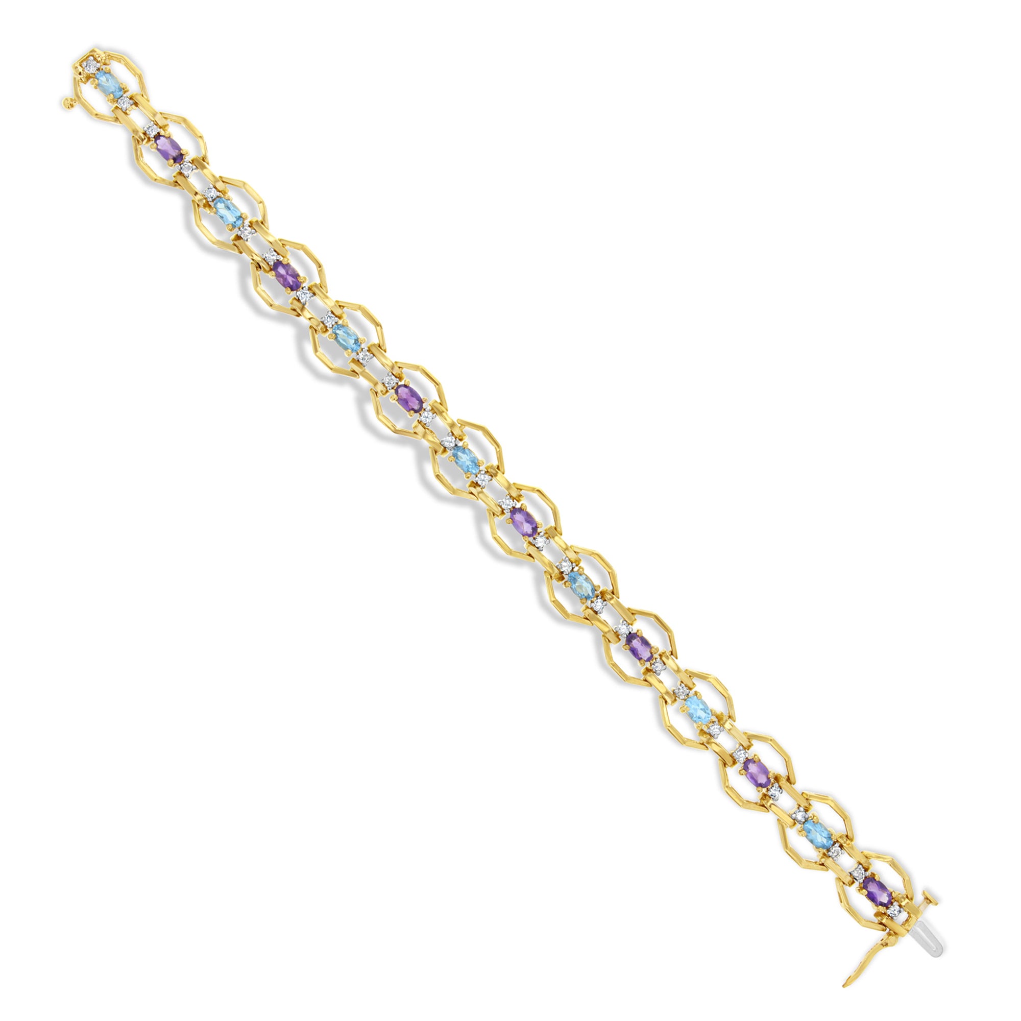 Exquisite Diamond, Amethyst & Blue Topaz Tennis Bracelet for Women | Elegant 14K Gold Jewelry Gift for Anniversary, Birthday & Special Occasions | Perfect for Parties, Weddings & Formal Events