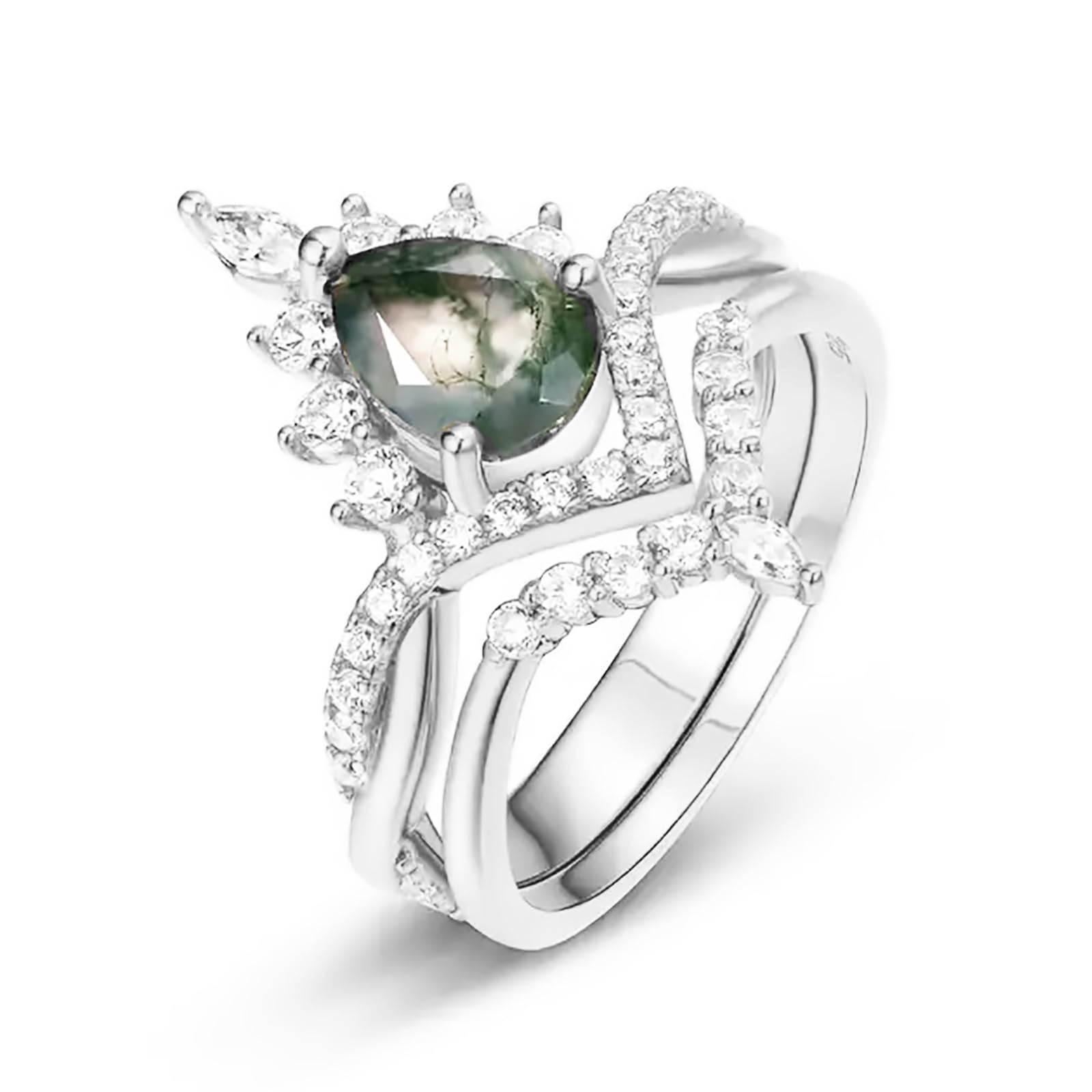 10K 14K 18K Gold Infinity Wedding Ring Set with 1 Carat Natural Green Moss Agate & Moissanite - Elegant Engagement Ring for Women, Anniversary Gift, Perfect for Weddings, Proposals & Special Occasions