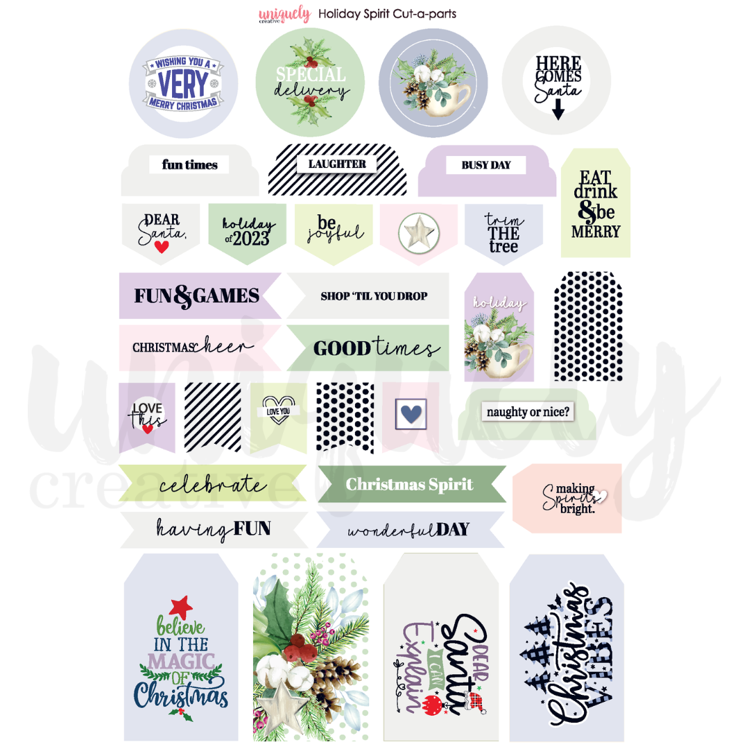 Christmas Holiday Spirit Cut-A-Part Sheet - DIY Scrapbooking, Card Making & Holiday Decorations for Festive Crafts