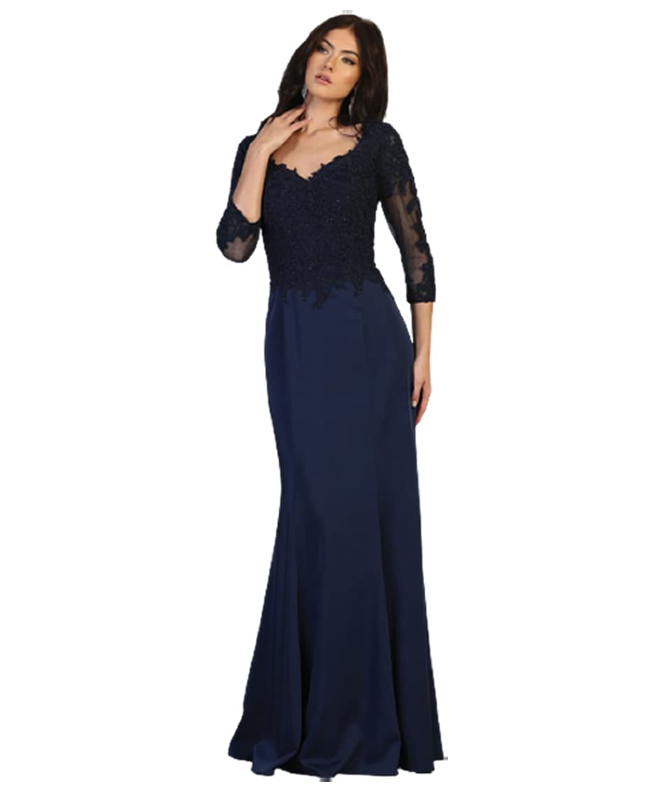 Elegant 3/4 Sleeves Lace Embroidered Mesh Mother of The Bride Gown - Formal Wedding Evening Dress for Special Occasions & Black Tie Events