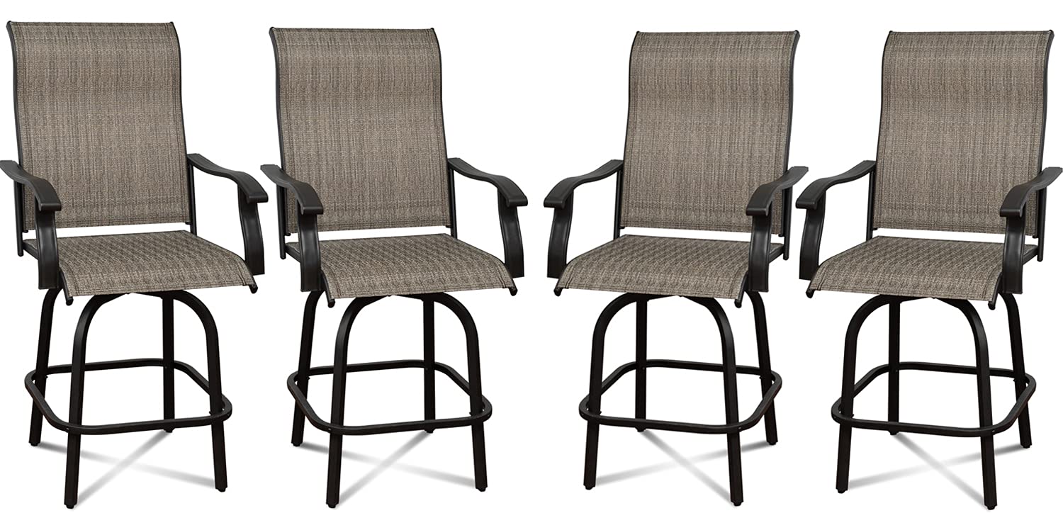 Outdoor Patio Swivel Bar Stool Set of 4 - All-Weather Textilene High Top Chairs with Comfortable Seat & Back - Perfect for Backyard, Deck, Poolside & Outdoor Entertaining