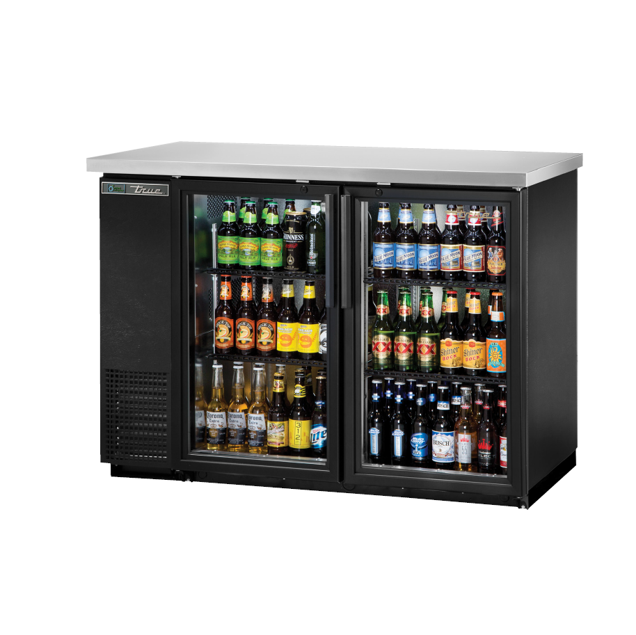 True 49 Inch Commercial Back Bar Refrigerator with 2 Glass Doors - Perfect for Bars, Restaurants, and Entertainment Venues