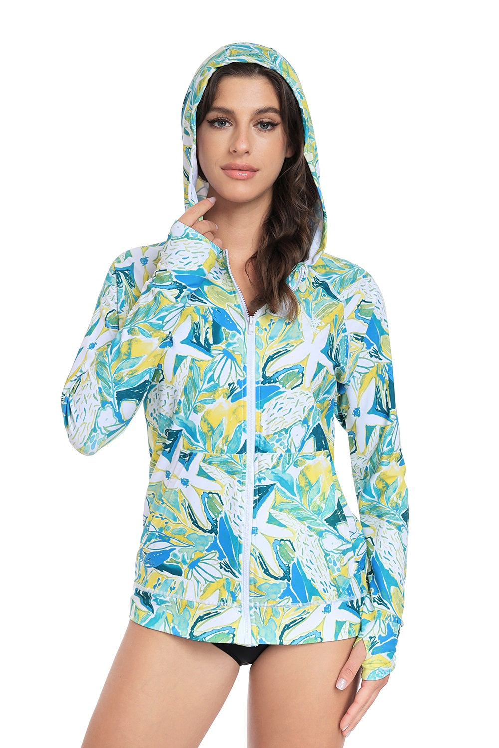 Axesea Men's UPF 50+ Hooded Rash Guard with Front Zipper - Sun Protection Swim Shirt for Surfing, Swimming & Outdoor Activities