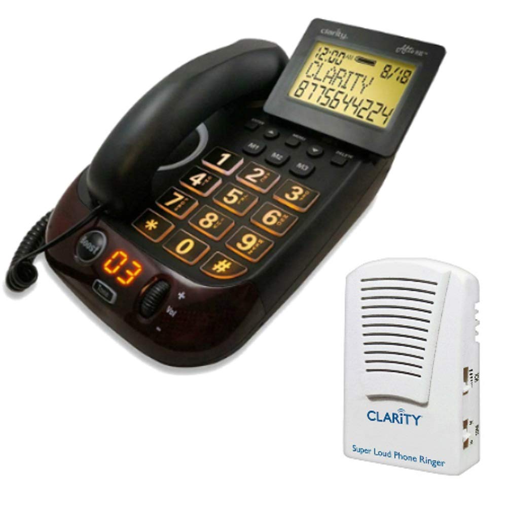 Clarity AltoPlus Big Button Amplified Corded Phone with Talking Caller ID & SR100 Super Loud Phone Ringer - Ideal for Seniors & Hearing Impaired at Home or Office