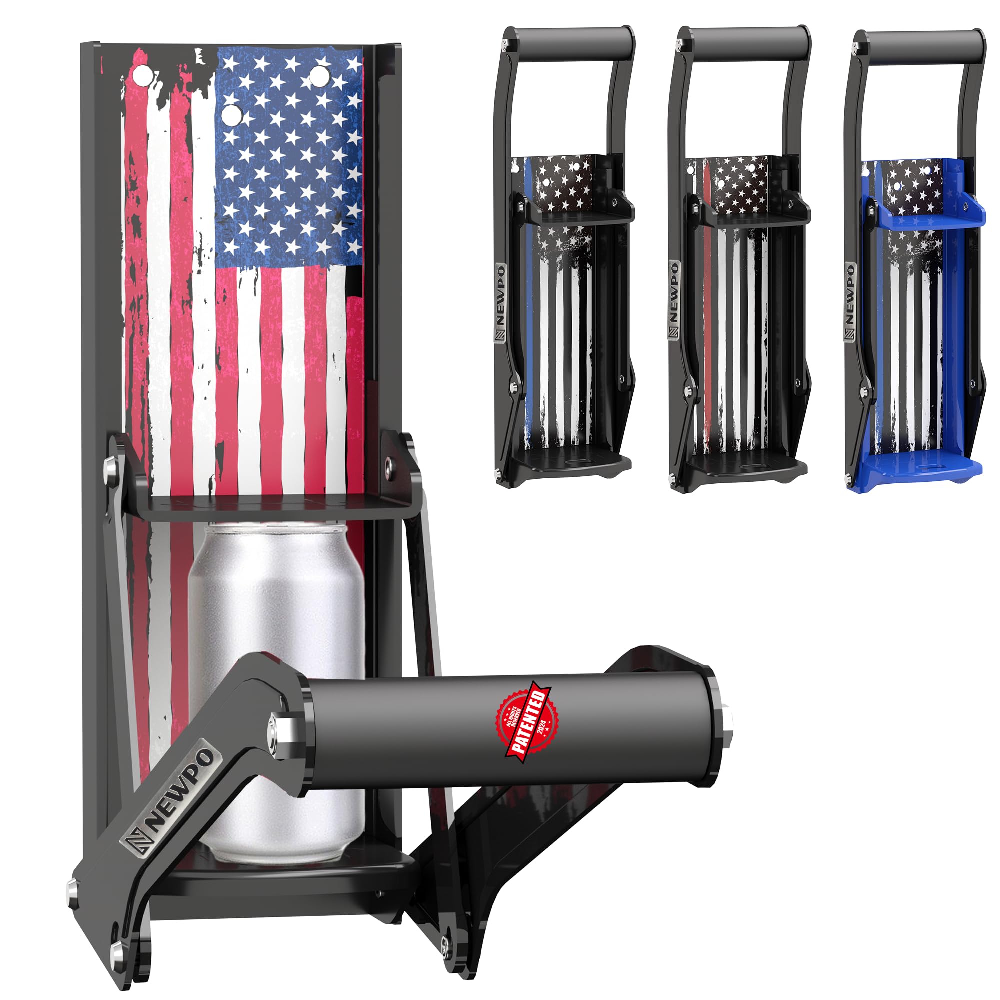Wall Mounted Can Crusher for Recycling 8oz-16oz Aluminum Cans & Bottles - Heavy Duty Can Smasher with American Flag Design - Perfect for Home, Garage, RV & Outdoor Recycling Stations