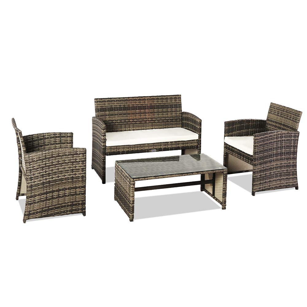 4-Piece Outdoor Patio Furniture Set with Soft Cushions - Rattan Wicker Garden, Backyard, Balcony, Porch & Poolside Furniture (Free Shipping from USA) - Perfect for Relaxing, Entertaining & Outdoor Dining