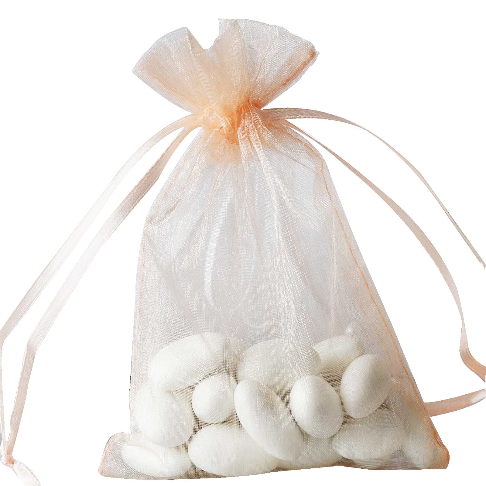 50 Pcs 4x6 Inch Peach Organza Drawstring Bags - Wedding Favors, Jewelry Pouches, Candy Gift Bags for Bridal Shower, Birthday Party & Baby Shower Gifts