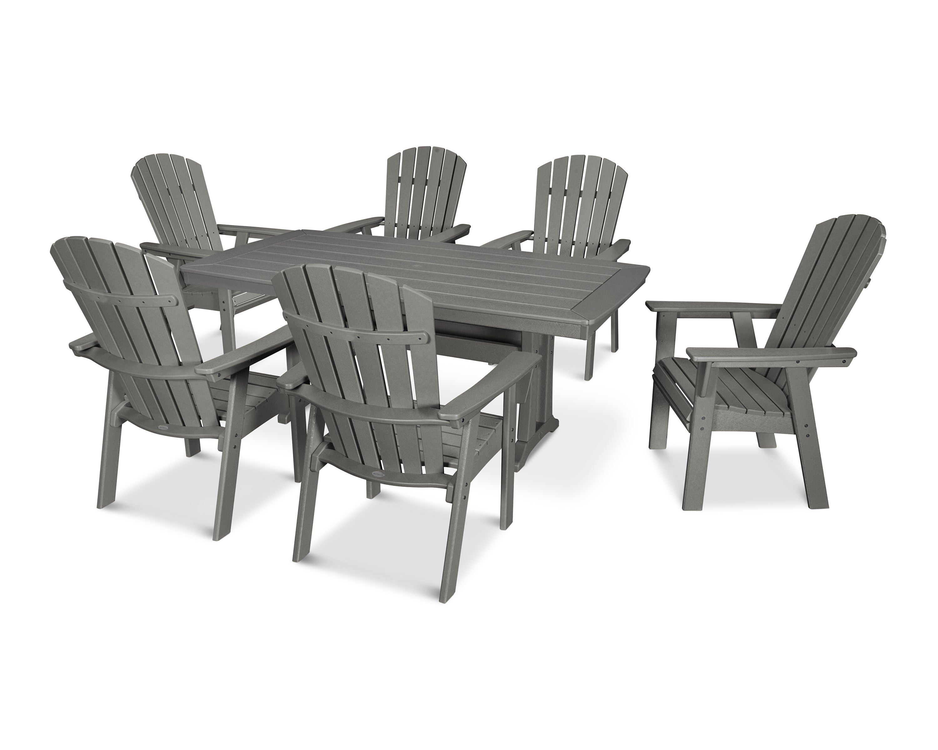POLYWOOD Nautical Curveback Adirondack 7-Piece Outdoor Dining Set with Trestle Legs - Perfect for Patio, Poolside, and Beachfront Entertaining