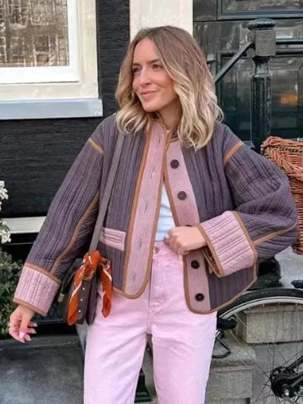 Stylish Patchwork Quilted Coat for Women - Cozy Winter Jacket for Outdoor Activities & Casual Wear
