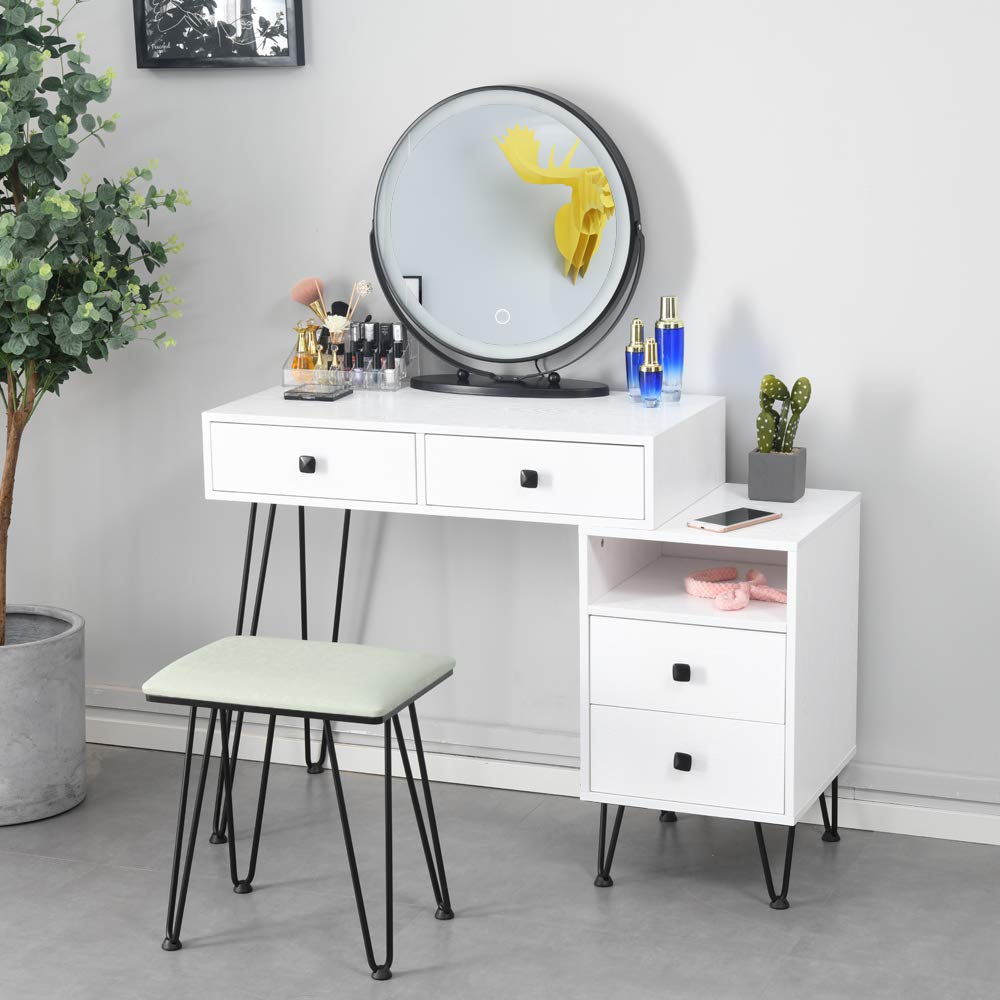 Veryke Solid Wood Dressing Table with Mirror - White Makeup Vanity Desk with 2 Drawers for Bedroom Storage | Perfect for Small Spaces & Cosmetics Organization