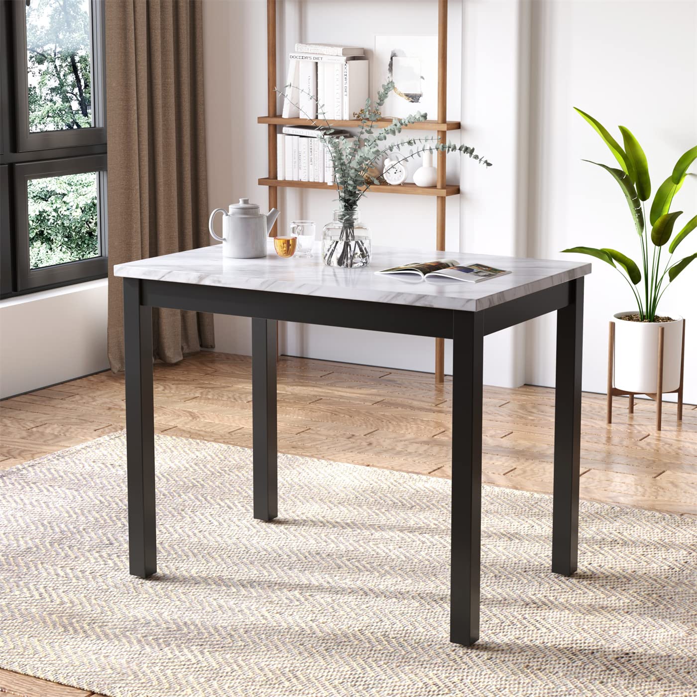 Modern Wooden Faux Marble Counter Height Dining Table - Space-Saving Kitchen & Small Apartment Dining Solution for Breakfast Nooks, Studio Apartments and Cozy Gatherings