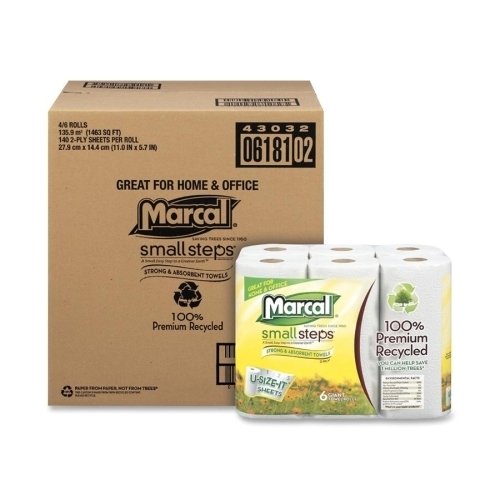 Marcal 6181CT 2-Ply White Paper Towels, 140 Sheets per Roll, 24 Rolls per Case - Bulk Kitchen & Cleaning Supplies for Home, Office & Restaurant Use