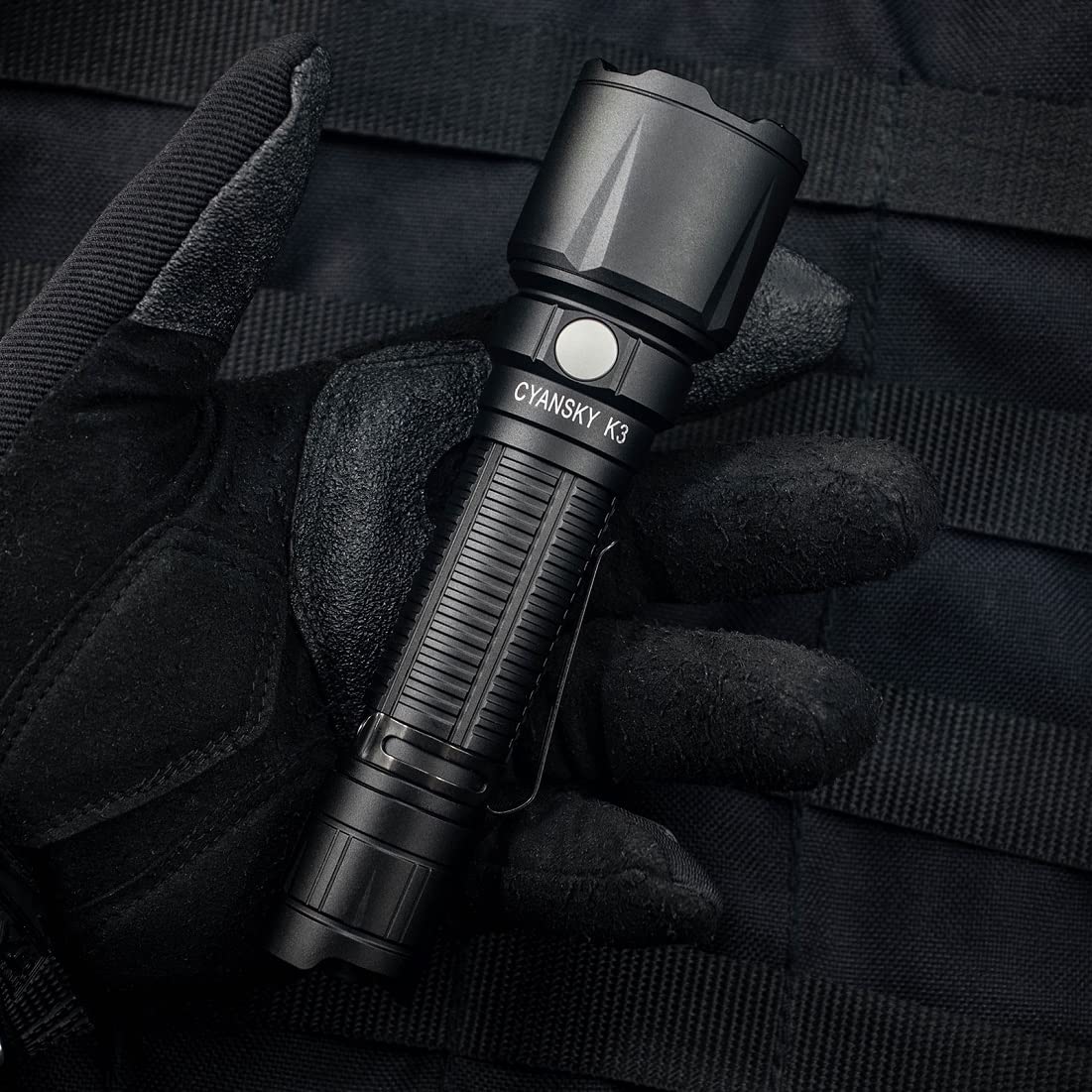CYANSKY K3 1600 Lumen Tactical Flashlight with CREE LED - 5 Modes, USB-C Rechargeable, 600m Beam Distance - Ideal for Security, Search & Rescue, Camping, Hiking, and Emergency Preparedness