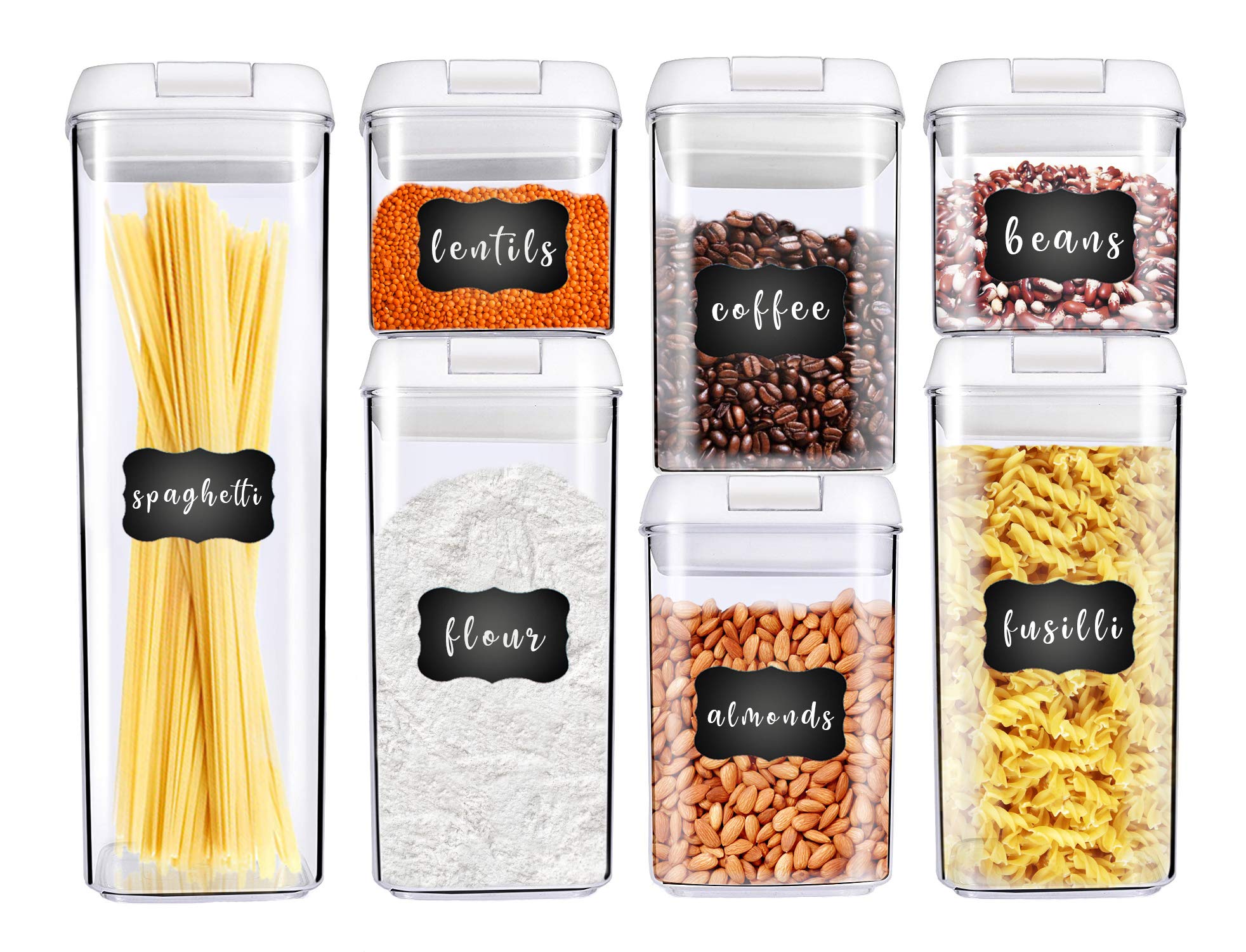 George Olivier 7-Piece Airtight Food Storage Containers Set with 8 Chalkboard Labels & Marker | Perfect for Cereal, Flour, Rice, Pasta & Dry Goods | Ideal for Kitchen Pantry Organization & Meal Prep Storage