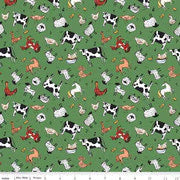 Farm Livin Riley Blake Designs C15181 Green Animal Toss Cotton Fabric - Perfect for Quilting, Home Decor, and DIY Craft Projects