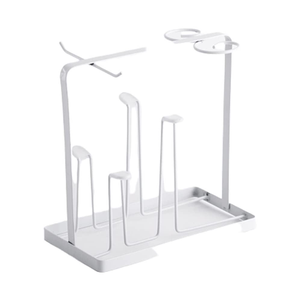 HOLPPO 8-Slot Mug Holder & Bottle Drainer Rack - White Metal Coffee Cup Tree Stand for Kitchen Countertop - Hanging Drying Rack for Glasses, Mugs & Cups - Perfect for Coffee Bars, Dish Drying & Cup Organization