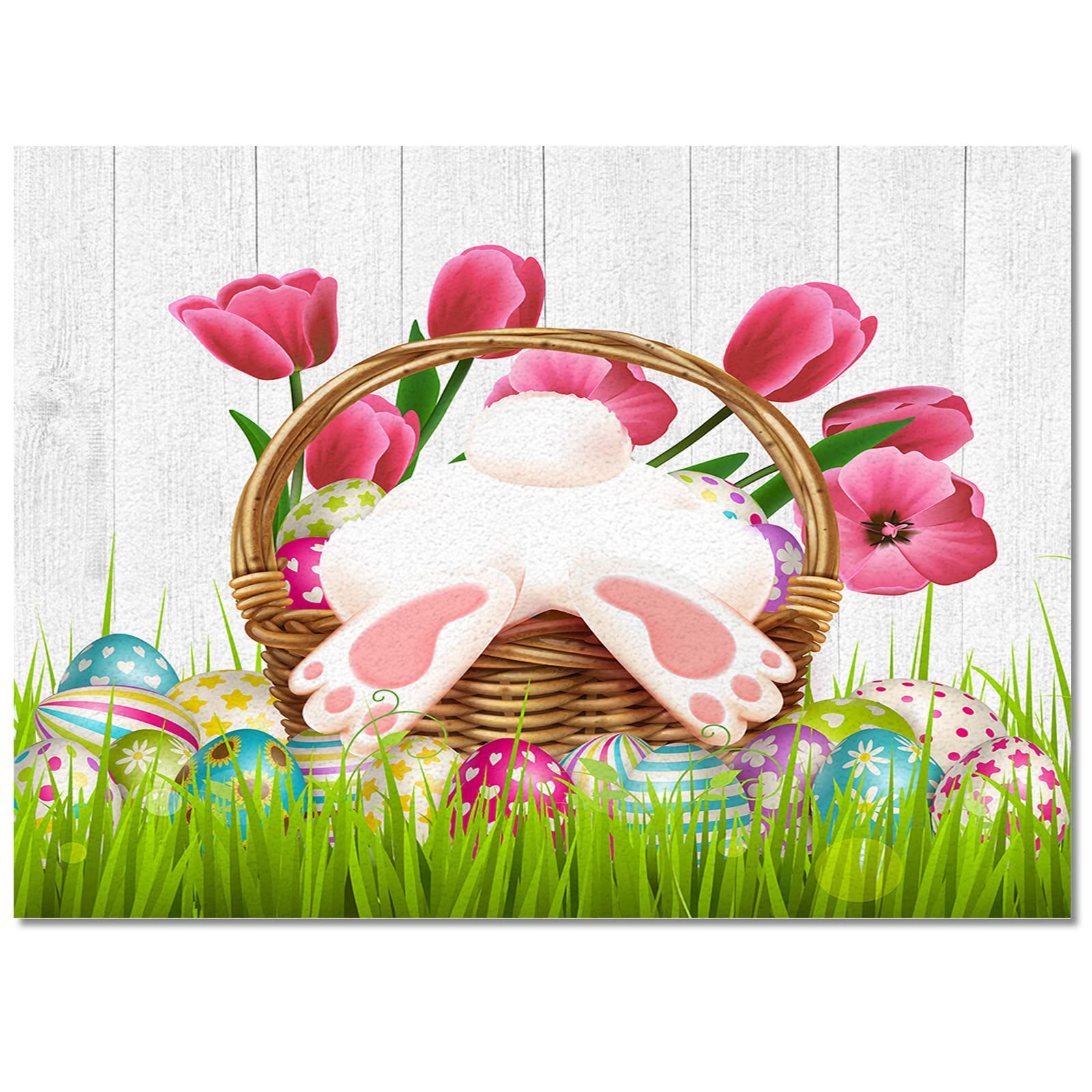 5' x 7' Non-Slip Basket Bunny Tail Area Rug with Easter Eggs & Spring Flower Tulip Design - Soft Rectangle Carpet for Living Room, Bedroom, Nursery - Perfect for Easter Decor, Wooden Floor Protection & Cozy Home Accents