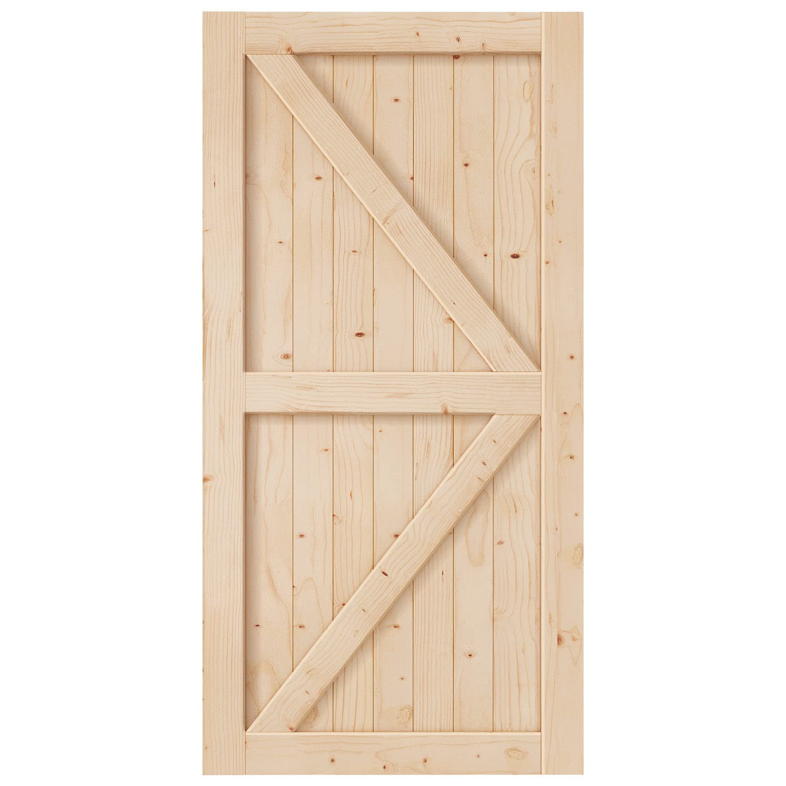 EaseLife 42x84 Inch Sliding Barn Wood Door - Solid Natural Spruce Panel Interior Door for DIY Easy Installation | Perfect for Bedrooms, Closets & Farmhouse Style Rooms (K-Frame Included)